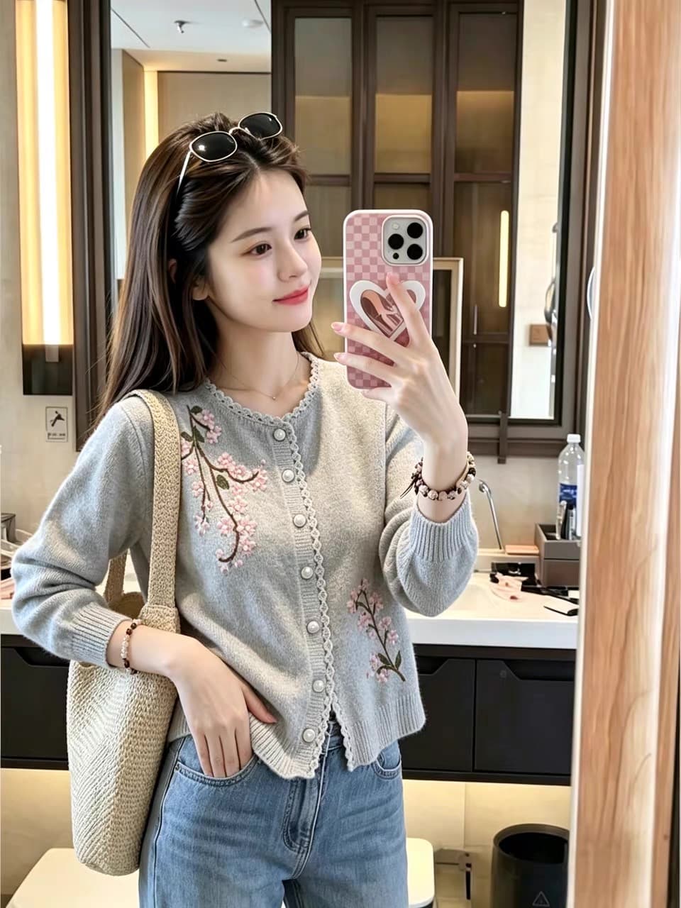 조기 가을 달콤한 스타일 수공 자수 니트 오픈 가디건 여성 진한 파란색 라운드 넥 다용도 스웨터 패션 외국 가스 재킷 상세 이미지 18
