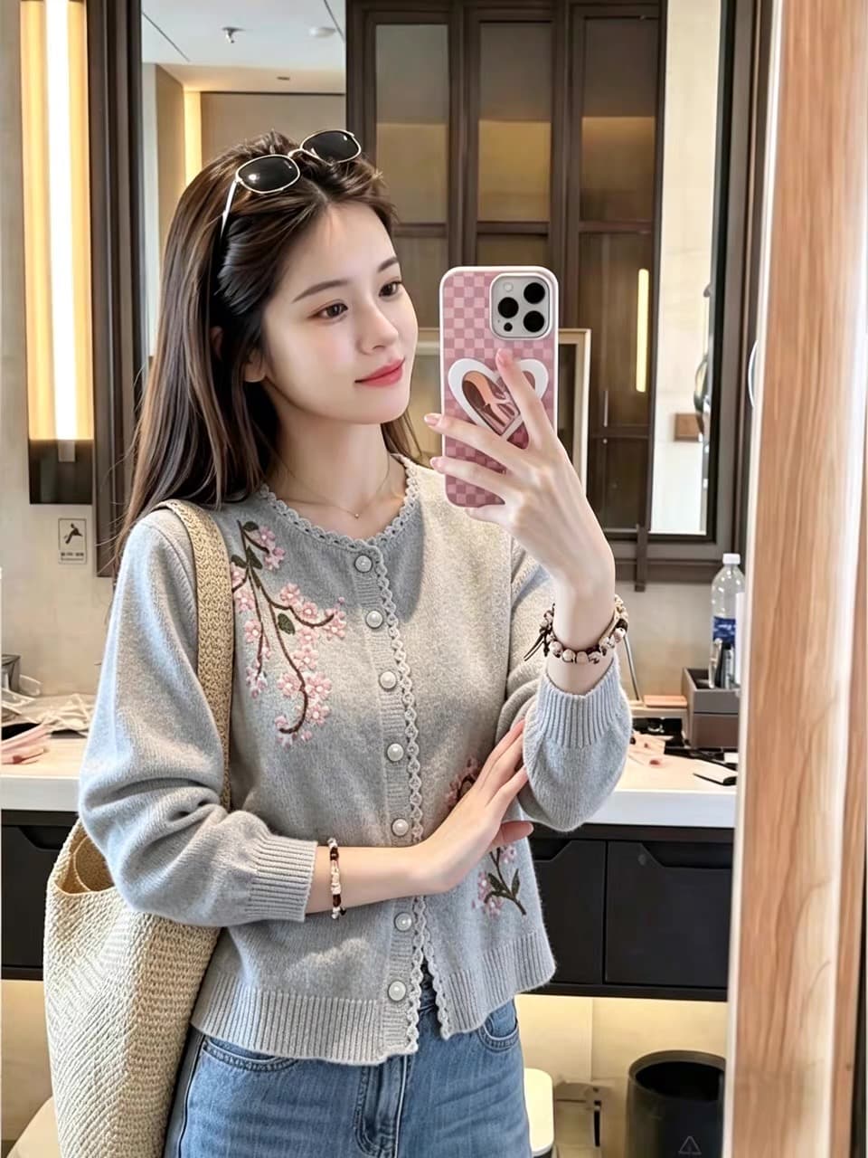 조기 가을 달콤한 스타일 수공 자수 니트 오픈 가디건 여성 진한 파란색 라운드 넥 다용도 스웨터 패션 외국 가스 재킷 상세 이미지 20