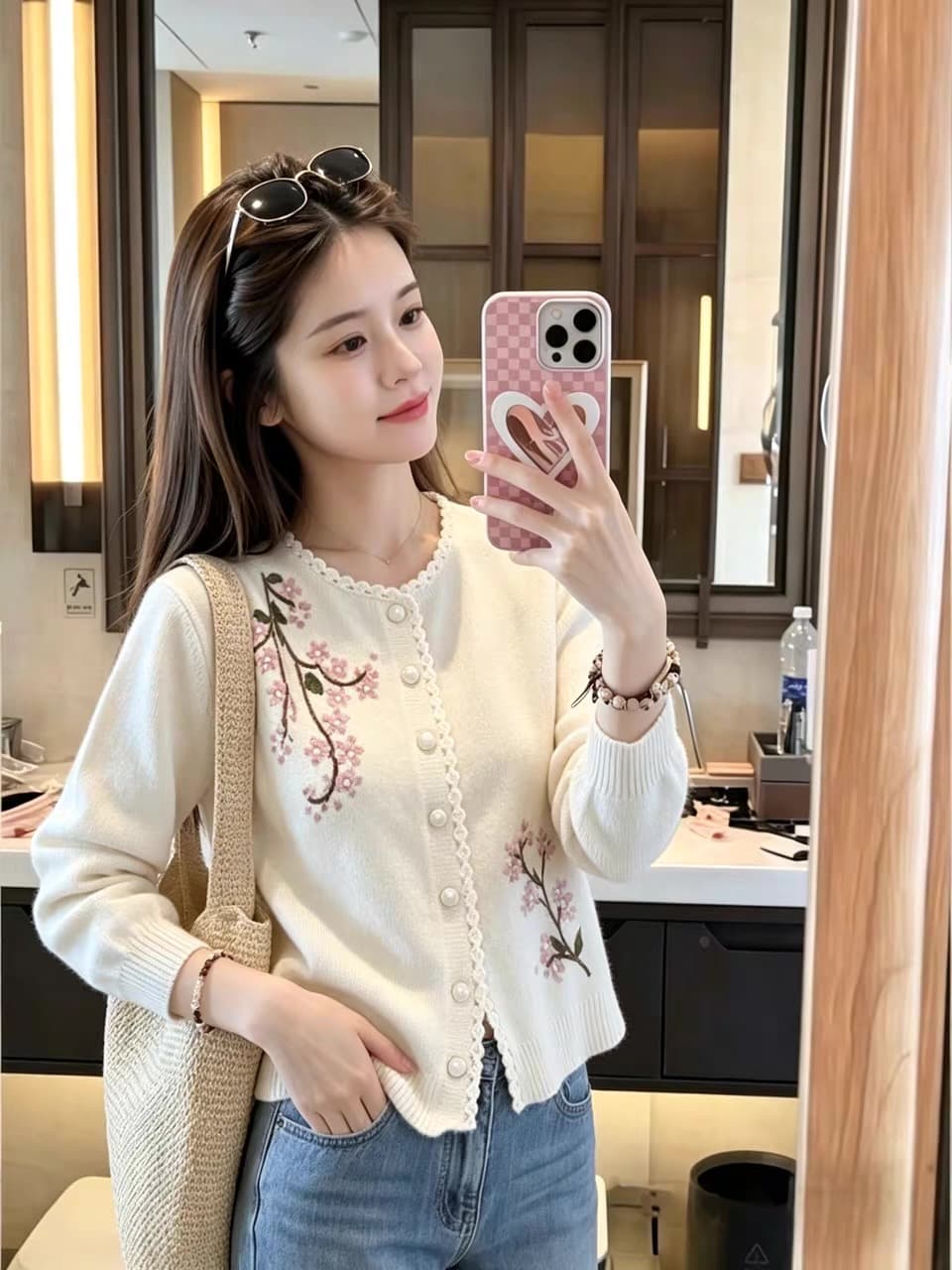 조기 가을 달콤한 스타일 수공 자수 니트 오픈 가디건 여성 진한 파란색 라운드 넥 다용도 스웨터 패션 외국 가스 재킷 상세 이미지 21
