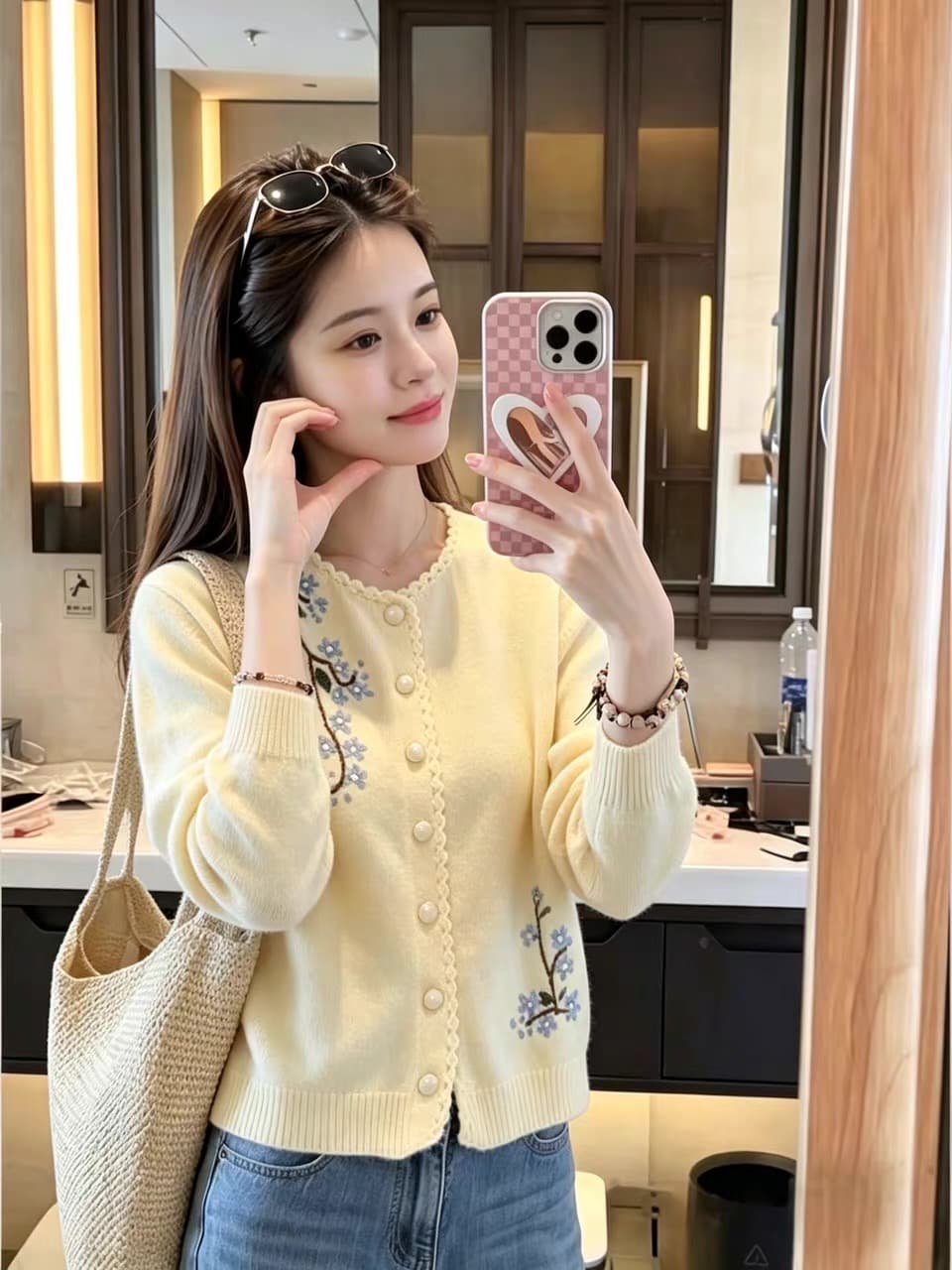 조기 가을 달콤한 스타일 수공 자수 니트 오픈 가디건 여성 진한 파란색 라운드 넥 다용도 스웨터 패션 외국 가스 재킷 상세 이미지 24