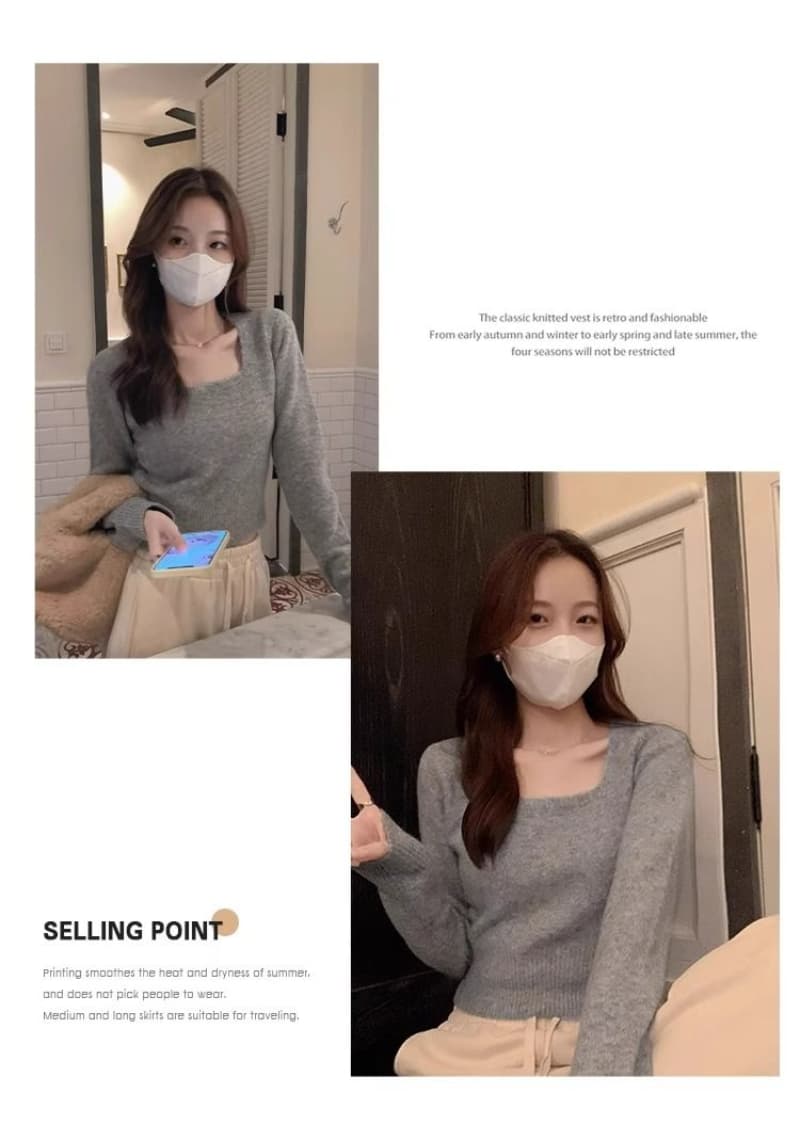 광장 칼라 부드러운 찹쌀 긴팔 니트 스웨터 여성 봄 2026 새로운 풀오버 인사이드 가져 가라. 쇼트 스타일 스웨터 맨위 상세 이미지 5