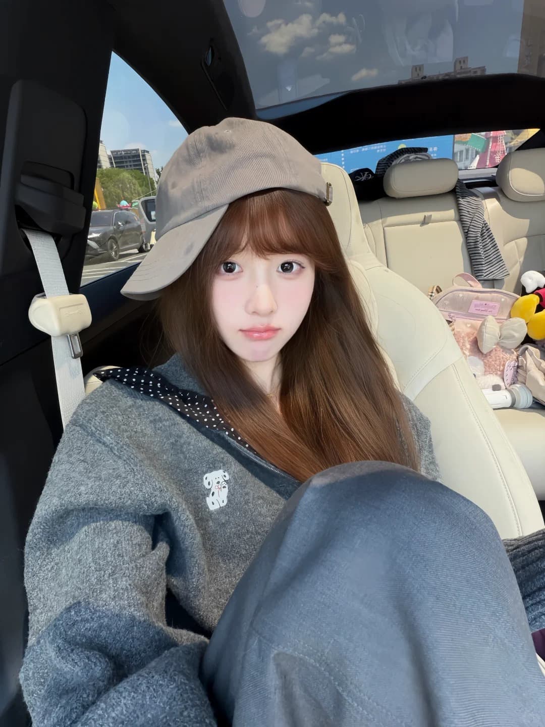 도트 무늬 패치워크 디자인 센스 후드 스웨터 오픈 가디건 여성 봄 가을 느긋한 루즈핏 지퍼 회색 니트 맨위 재킷 상세 이미지 1