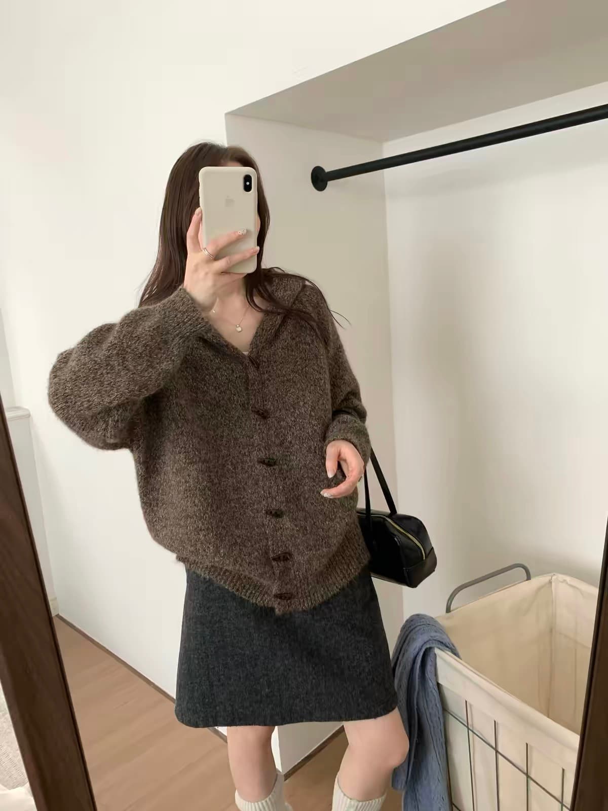 한 부서 소뿔 버클 후드 니트 오픈 가디건 여성 봄 가을 두꺼운 디자인 센스 느긋한 바람 레트로 보온 스웨터 코트 상세 이미지 33