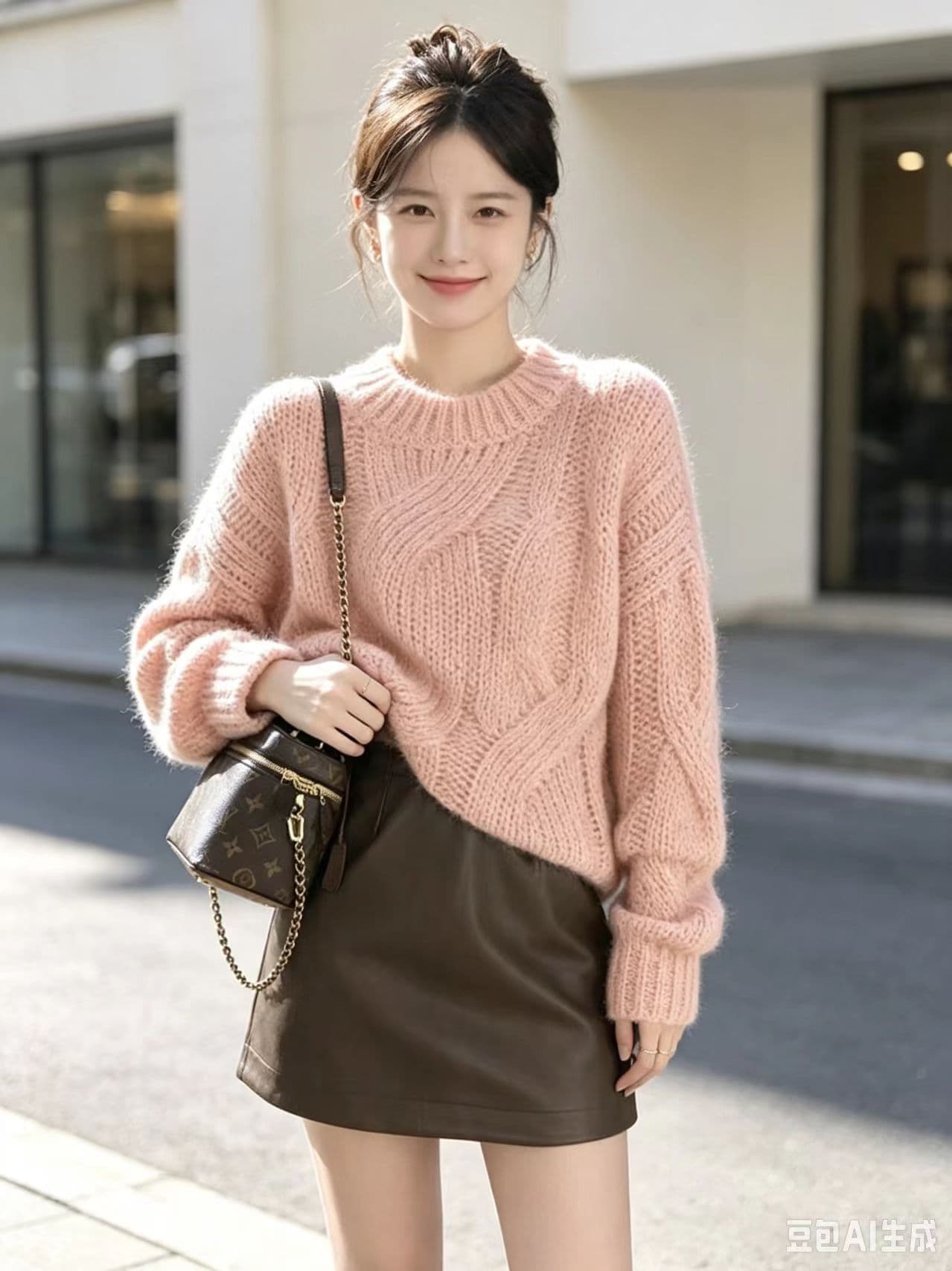 가을 2026 새로운 폭발 작은 키 느긋한 바람 풀오버 핑크색 니트 여성 고급 센스 맨위 가을 겨울 상세 이미지 4