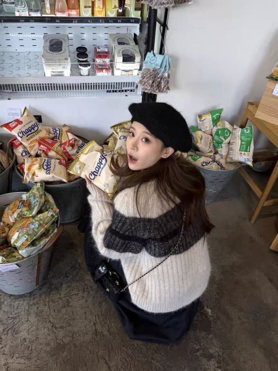 레트로 배색 스트라이프 니트 오픈 가디건 여성 가을 겨울 느긋한 바람 작은 키 쇼트 스타일 부드러운 찹쌀 스웨터 코트 여성 셔츠 상세 이미지 15