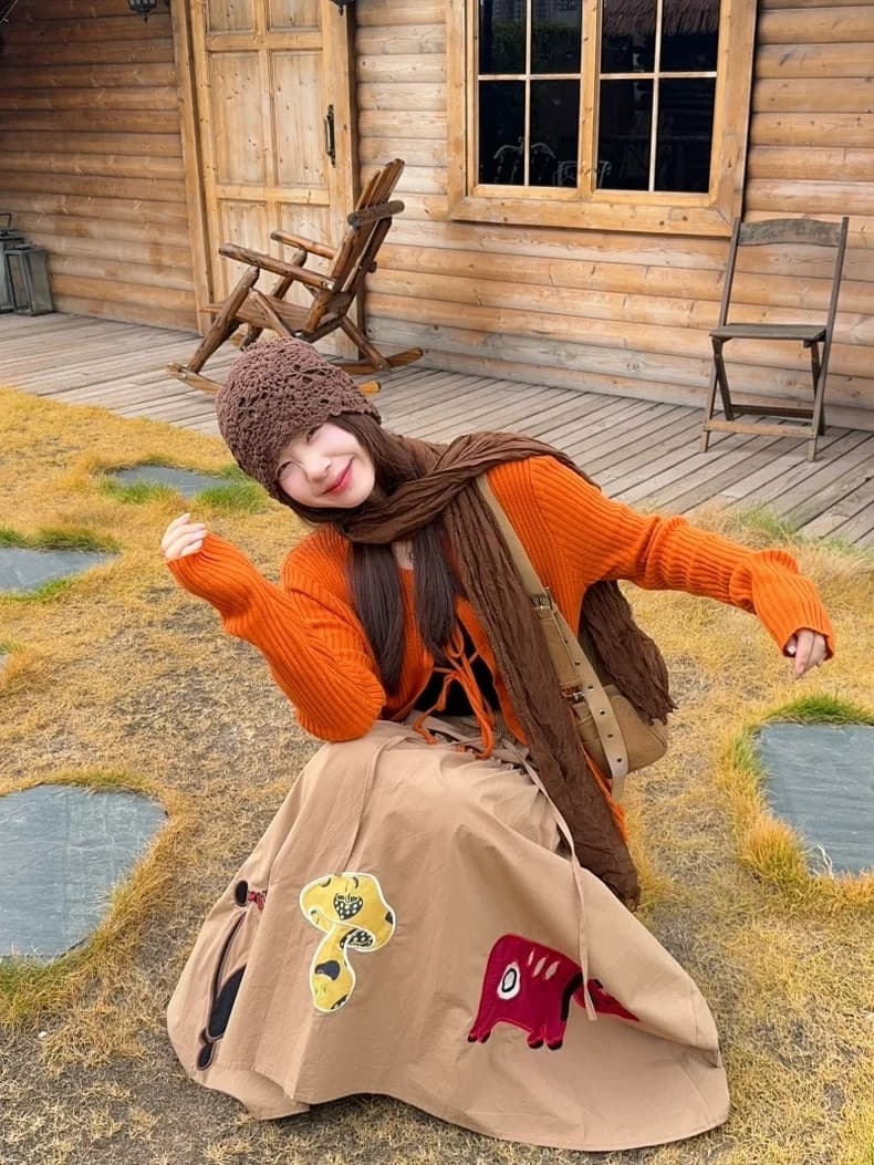 2026 새로운 주황색 고급 센스 느긋한 바람 루즈핏 니트 오픈 가디건 맨위 상세 이미지 12