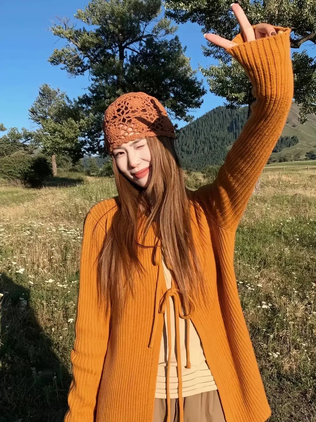 2026 새로운 주황색 고급 센스 느긋한 바람 루즈핏 니트 오픈 가디건 맨위 상세 이미지 13