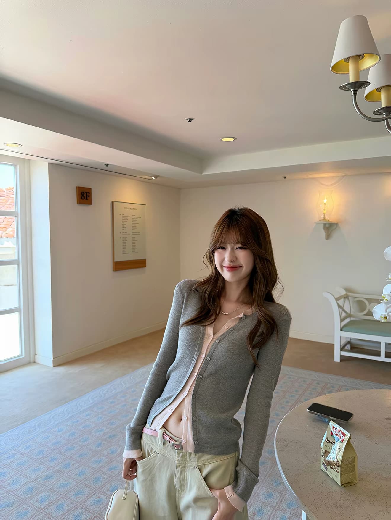 한 부서 계층의 감각 몸매 가꾸기 맨위 여성 가을 페이크 레이어드 패치워크 색상 양모 니트 오픈 가디건 상세 이미지 27