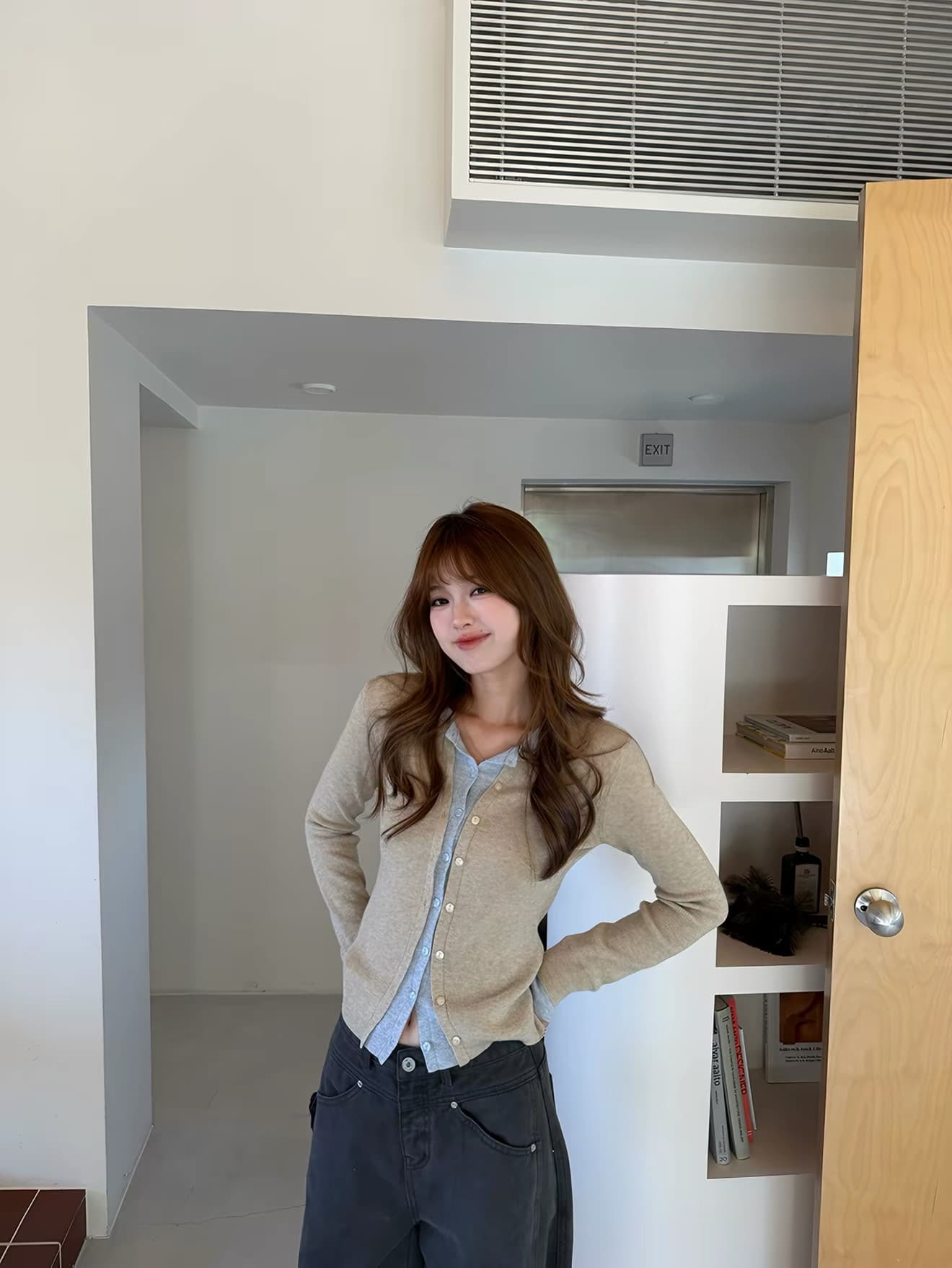 한 부서 계층의 감각 몸매 가꾸기 맨위 여성 가을 페이크 레이어드 패치워크 색상 양모 니트 오픈 가디건 상세 이미지 31