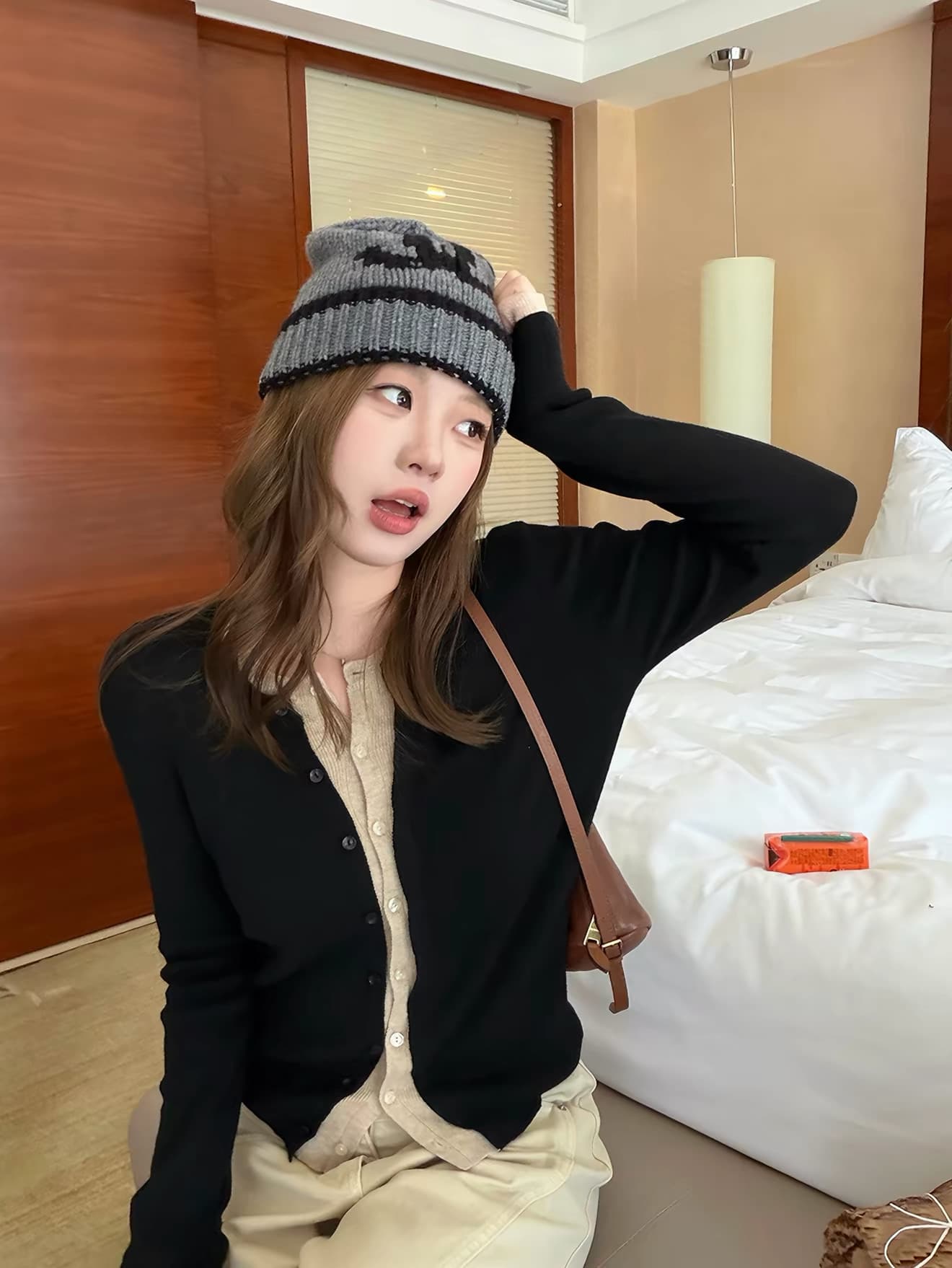 한 부서 계층의 감각 몸매 가꾸기 맨위 여성 가을 페이크 레이어드 패치워크 색상 양모 니트 오픈 가디건 상세 이미지 32
