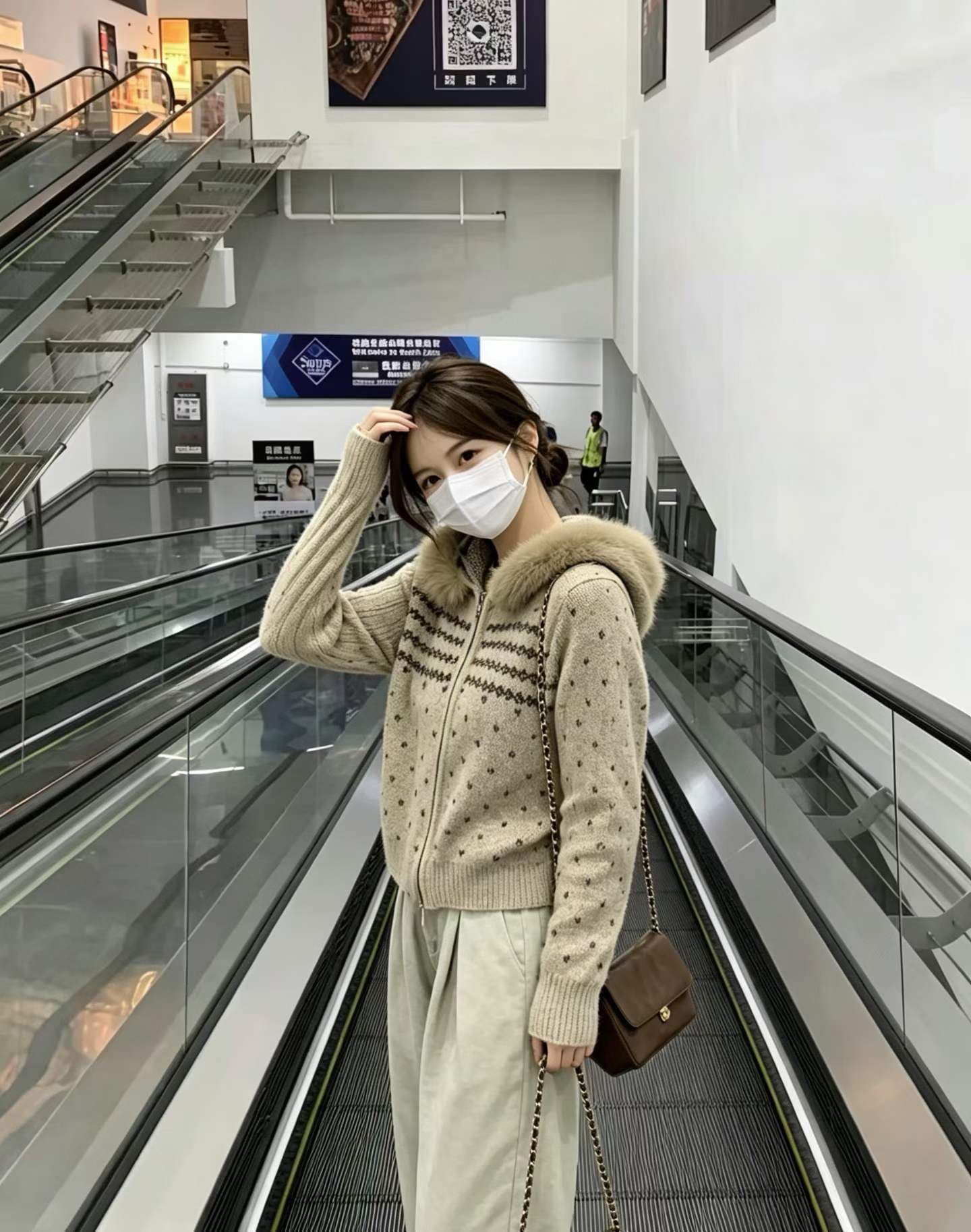 공정한 섬 후드 모피 칼라 지퍼 스웨터 여성 코트 가을 겨울 새로운 레트로 품격 두꺼운 쇼트 스타일 니트 오픈 가디건 이미지 2