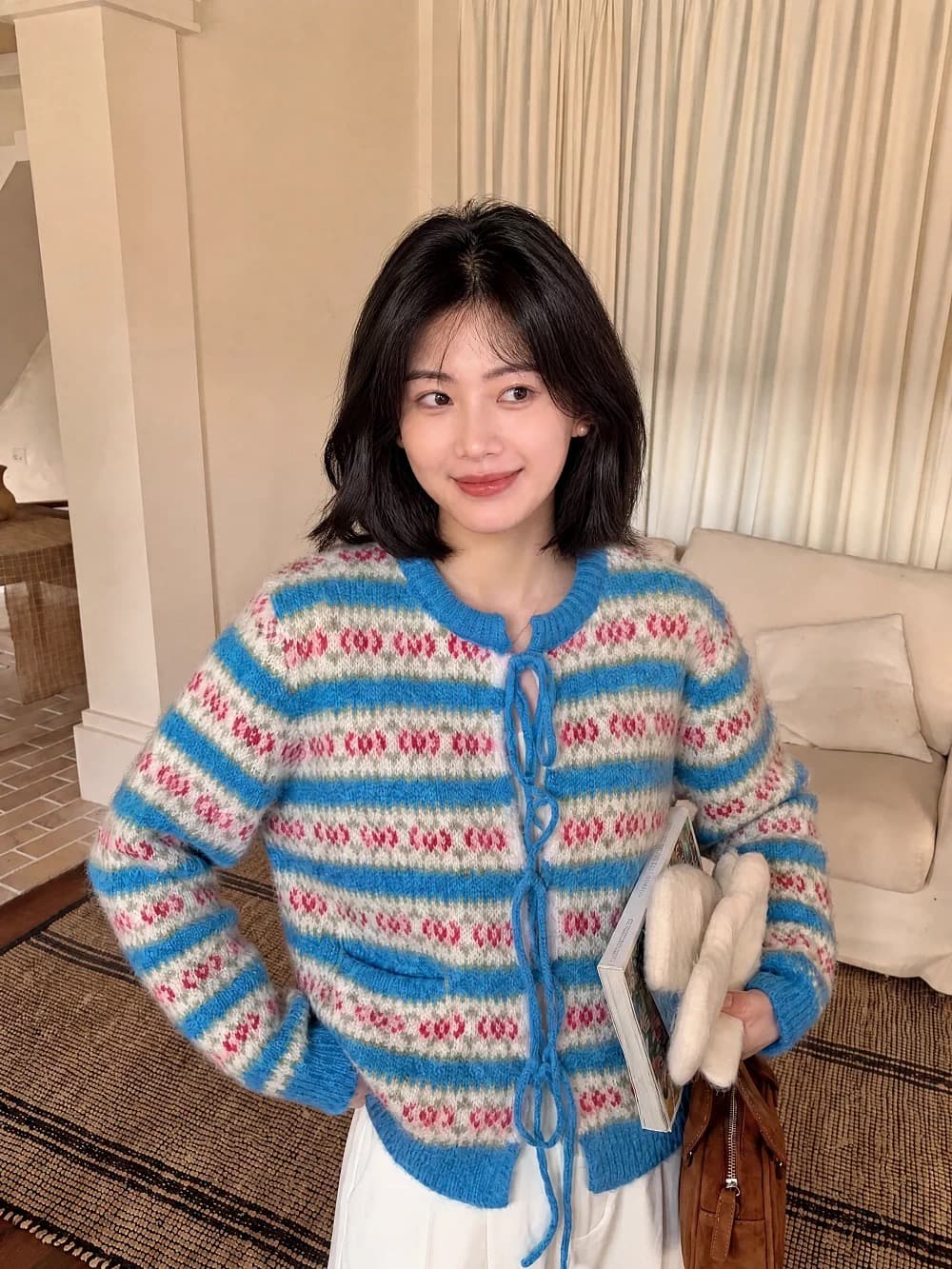 한 부서 귀여운 공정한 섬 무거운 작업 레이스업 니트 오픈 가디건 여성 코트 가을 겨울 부드러운 찹쌀 보온 긴팔 라운드 넥 스웨터 상세 이미지 7
