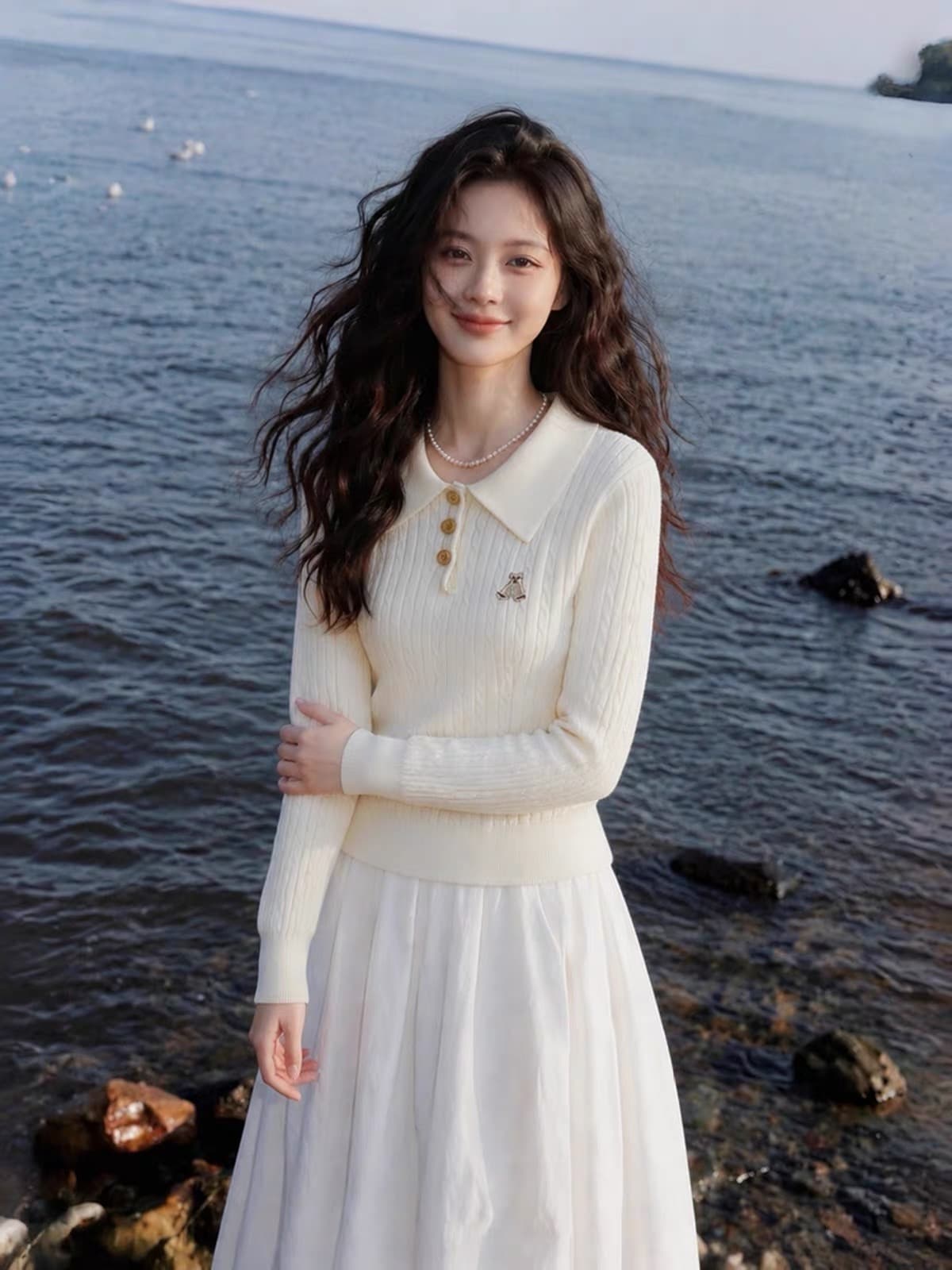 이른 가을 한 부서 자수 POLO 칼라 검정색 꽈배기 스웨터 봄 가을 새로운 긴팔 만나는 니트 스웨터 인사이드 잡아라. 의류 상세 이미지 6