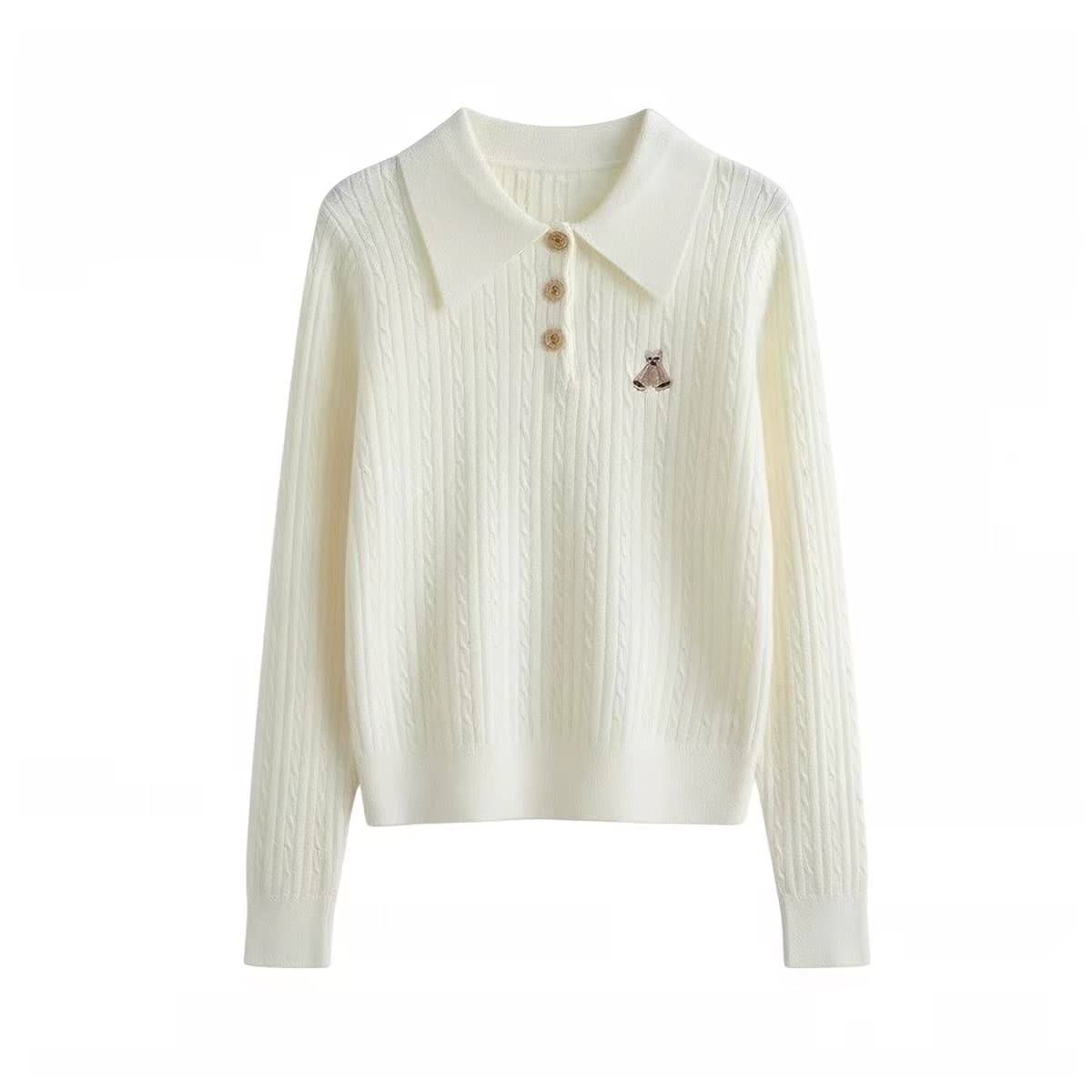 이른 가을 한 부서 자수 POLO 칼라 검정색 꽈배기 스웨터 봄 가을 새로운 긴팔 만나는 니트 스웨터 인사이드 잡아라. 의류 상세 이미지 10