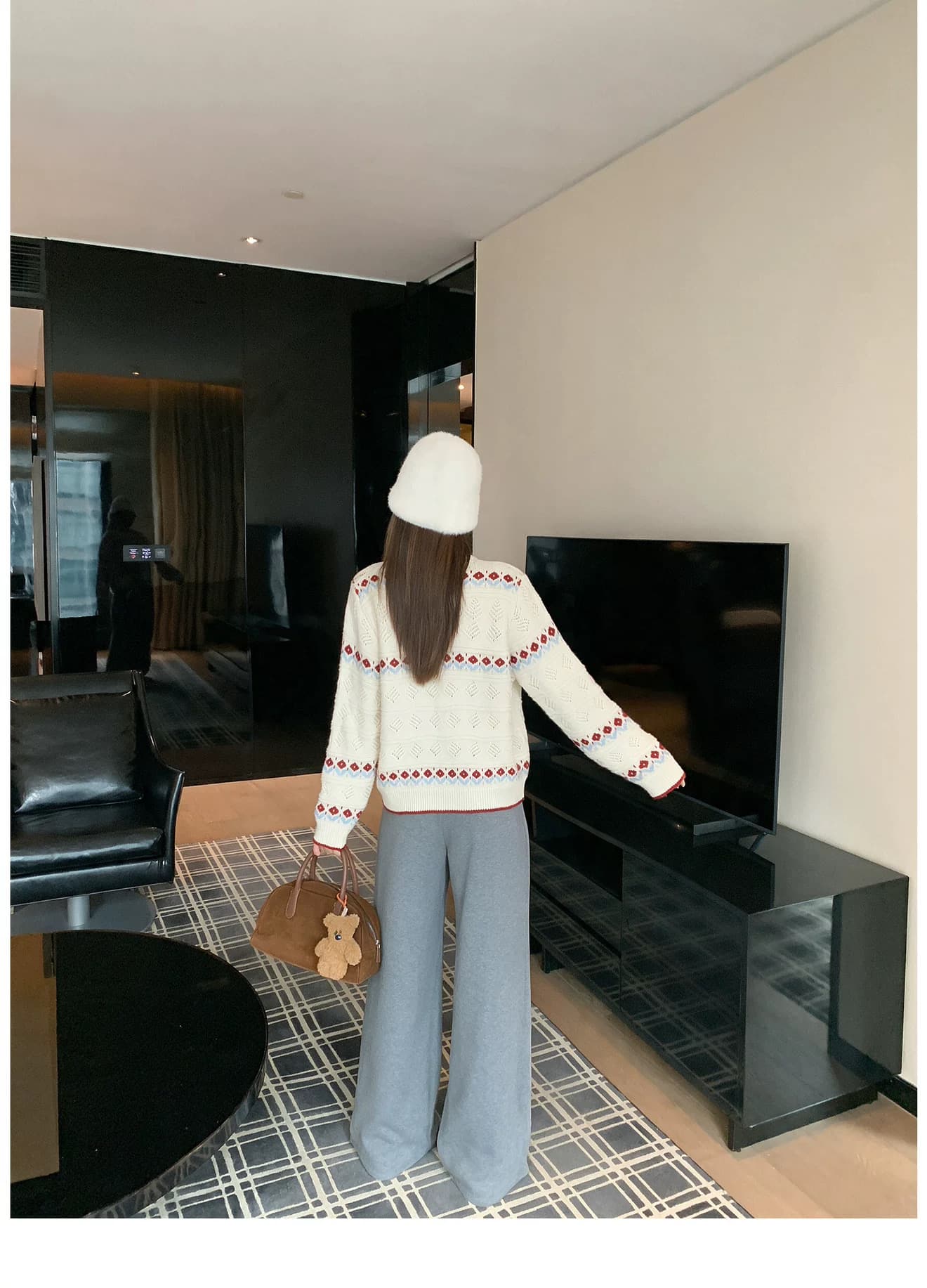 한 번 작은 짭짤한 한 부서 배색 니트 오픈 가디건 여성 가을 루즈핏 슬림해 보이는 라운드 넥 긴팔 짧은 에디션 달콤함 품격 재킷 상세 이미지 13