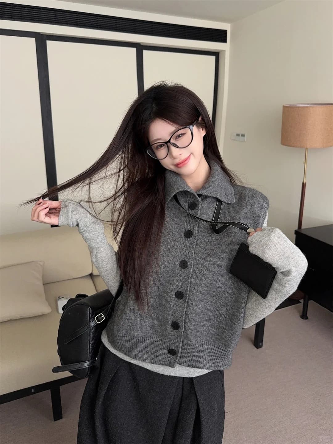 한 부서 레트로 어두운 회색 터틀넥 니트 조끼 여자 가을 겨울철 높음 지혜 센스 전후 둘 착용 스웨터 스택 착용 맨위 상세 이미지 3