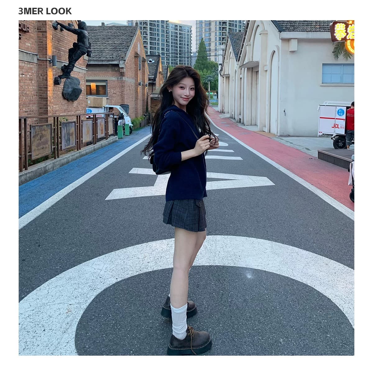 한 부서 느긋한 바람 후드 후아 남편 그리드 니트 오픈 가디건 여성 회색 더블 지퍼 루즈핏 스웨터 코트 상세 이미지 16