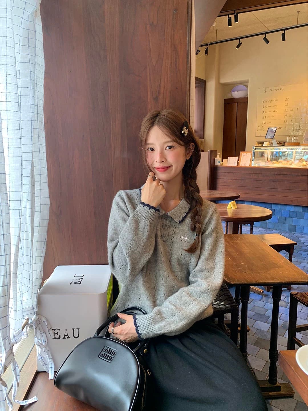 패치워크 색상 폴로 칼라 스웨터 루즈핏 연령 감소 2026 가을 캐주얼 한 부서 다용도 연령 감소 부드러운 찹쌀 맨위 상세 이미지 2