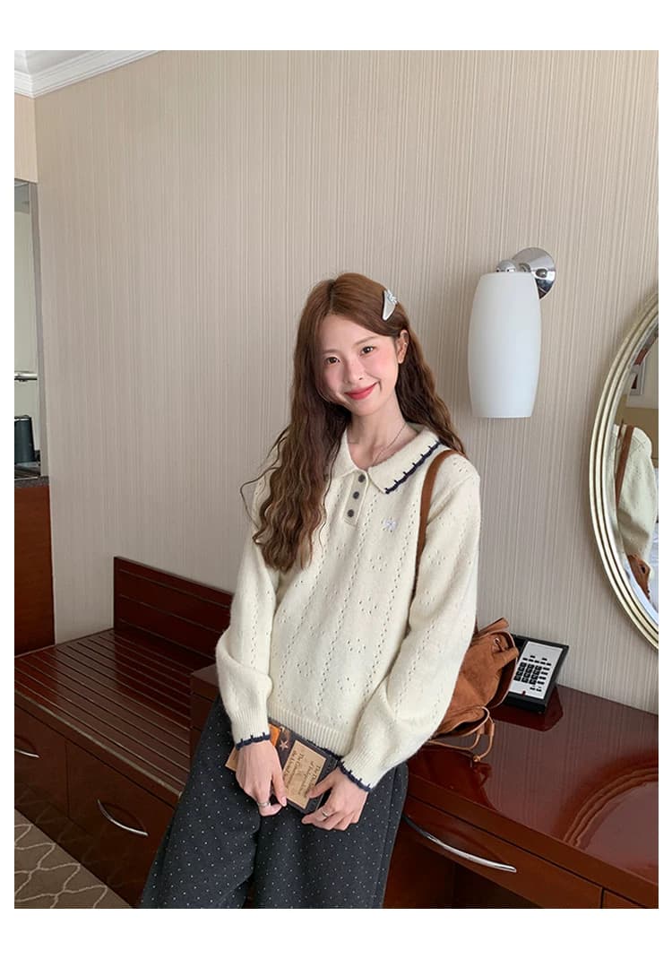 패치워크 색상 폴로 칼라 스웨터 루즈핏 연령 감소 2026 가을 캐주얼 한 부서 다용도 연령 감소 부드러운 찹쌀 맨위 상세 이미지 5
