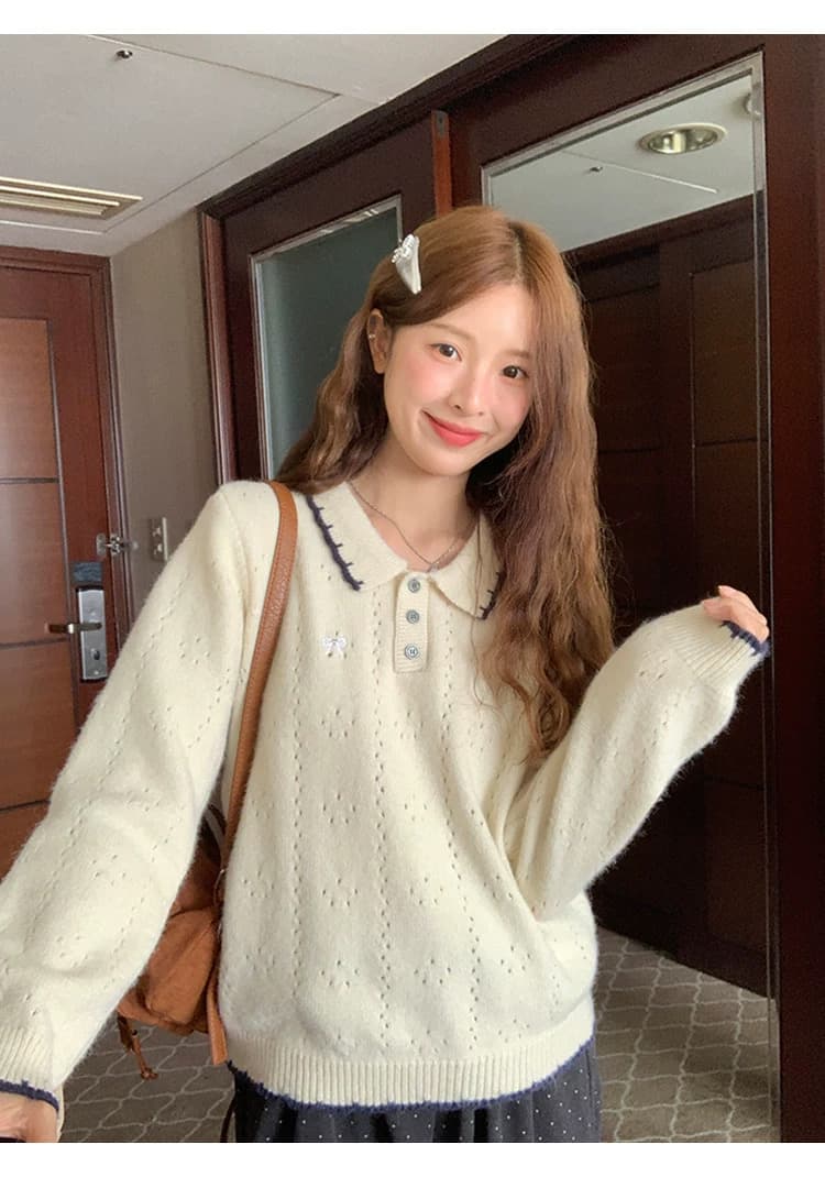 패치워크 색상 폴로 칼라 스웨터 루즈핏 연령 감소 2026 가을 캐주얼 한 부서 다용도 연령 감소 부드러운 찹쌀 맨위 상세 이미지 27