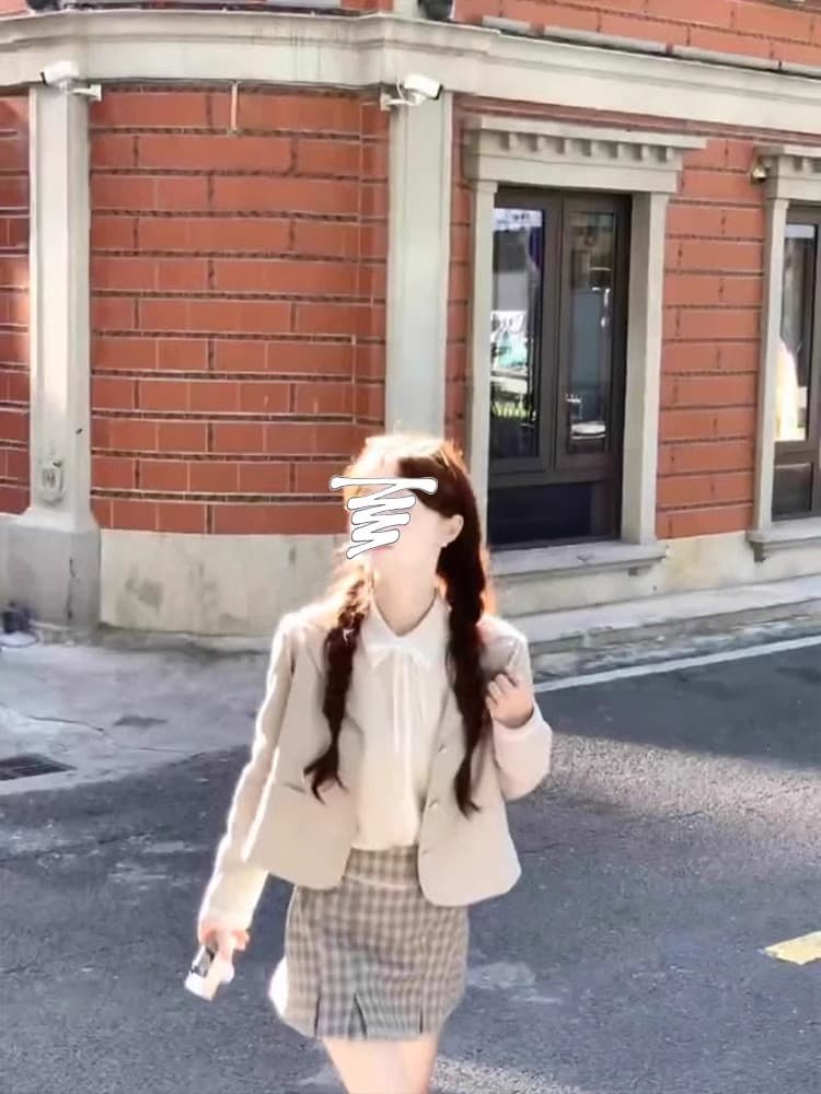 영국식 학원 스타일 세트 jk 유니폼 가을 겨울철 블레이저 체크무늬 반신 스커트 한국 드라마 착용 가져 가라. 세 조각 세트 이미지 2