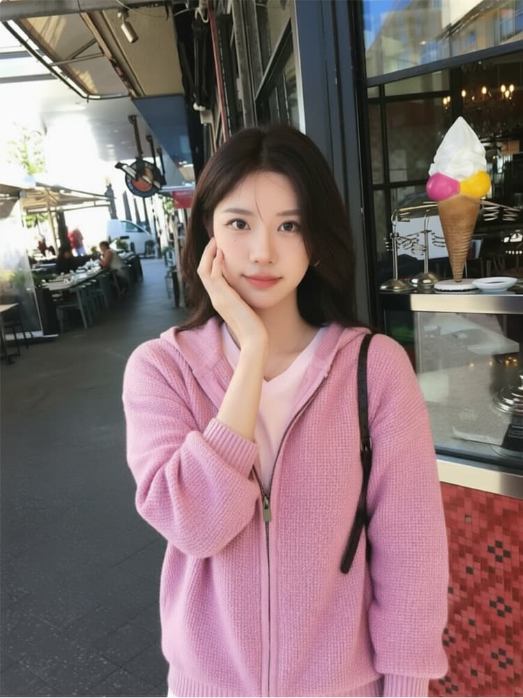 루즈핏 슬림해 보이는 3 차원 후아 남편 그리드 후드 오픈 가디건 여성 레저 다용도 양모 재킷 이미지 3
