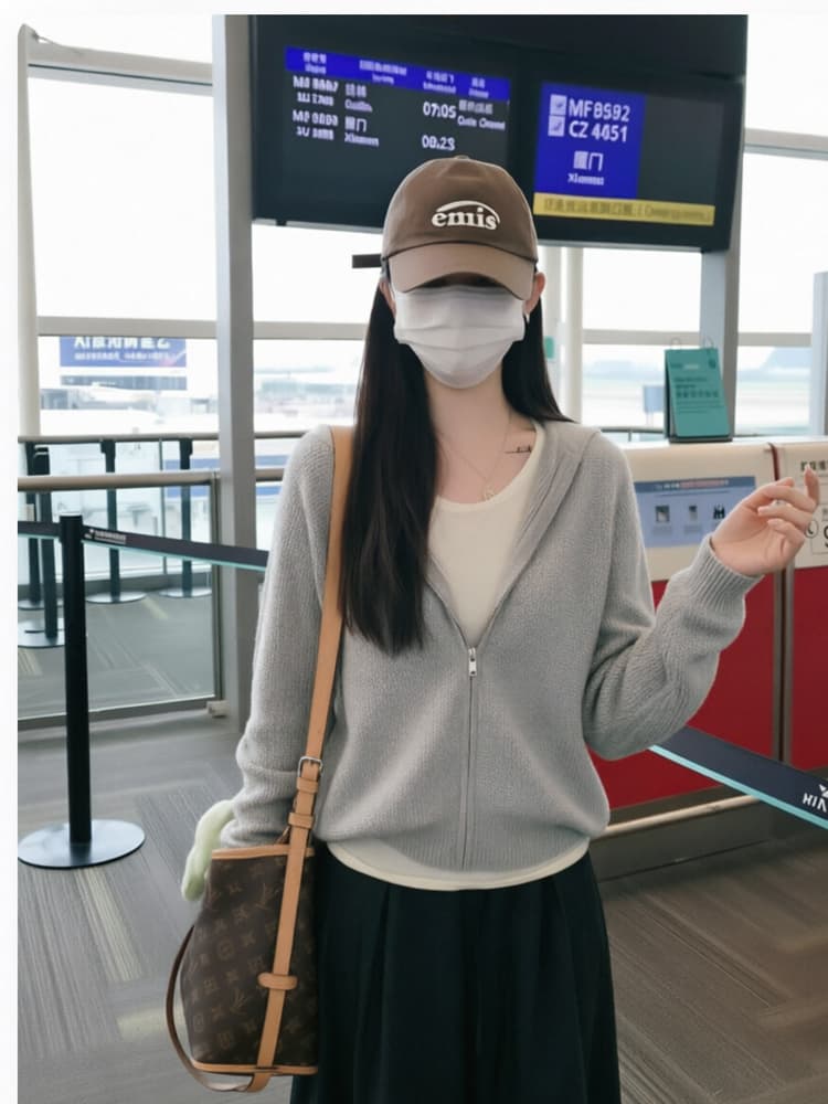 루즈핏 슬림해 보이는 3 차원 후아 남편 그리드 후드 오픈 가디건 여성 레저 다용도 양모 재킷 이미지 2