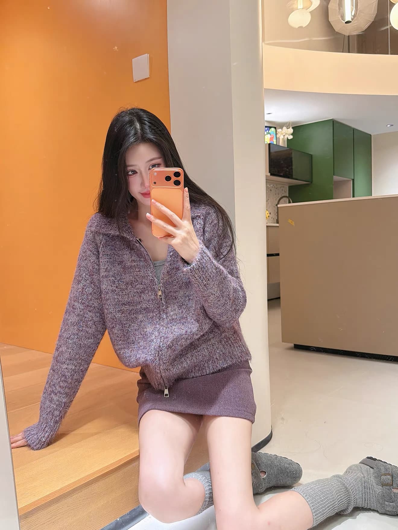 레트로 포함 양모 꽃 실 폴로 칼라 스웨터 코트 캐주얼 루즈핏 보온 더블 지퍼 니트 스웨터 상세 이미지 27