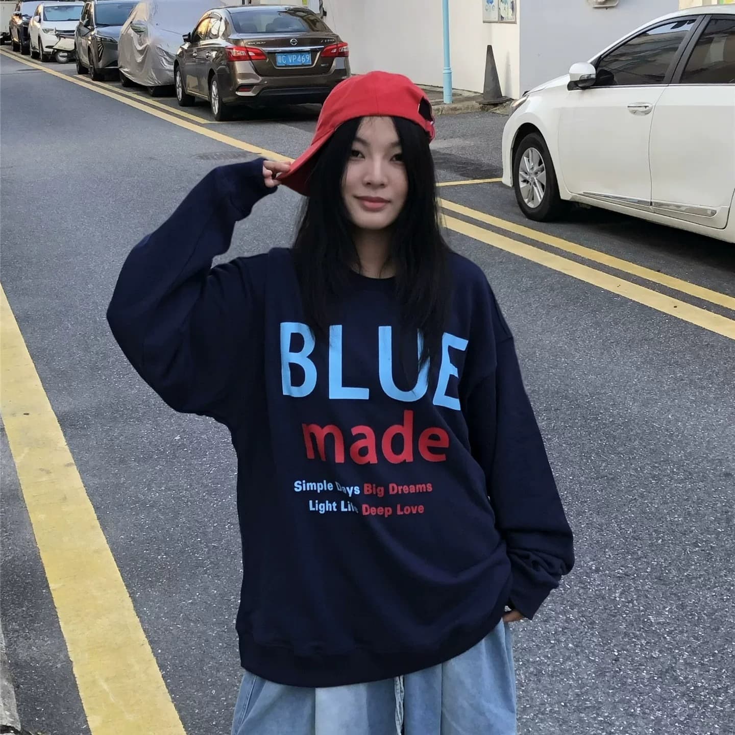후아 면 복합 프린트 라운드 넥 후드티 여성 얇은 스타일 털이 있는 이미지 3