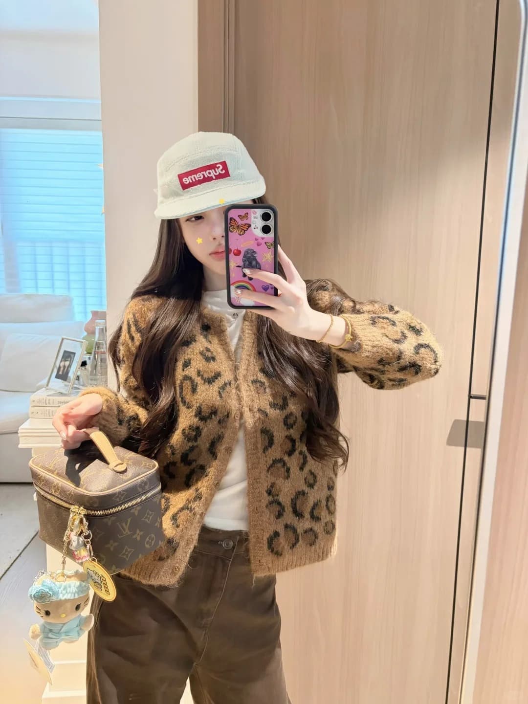 고급 느긋한 바람 레오파드 무늬 아름다움 라드. 스웨터 오픈 가디건 가을 겨울철 레트로 쇼트 스타일 슬림해 보이는 재킷 상세 이미지 42