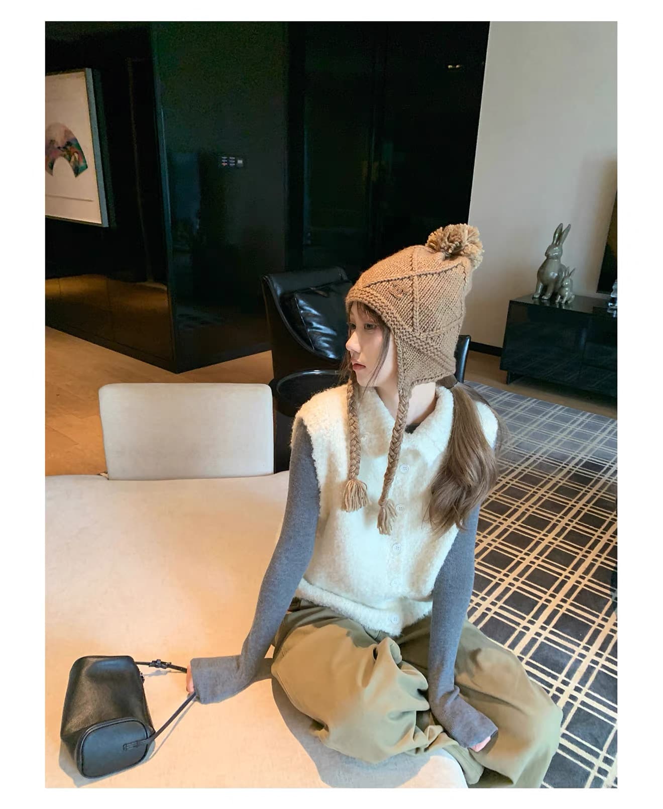 오트밀 우유 버블 터틀넥 양모 니트 조끼 여자 세련된 외국 가스 스택 착용 외부 가져 가라. 조끼 상세 이미지 49