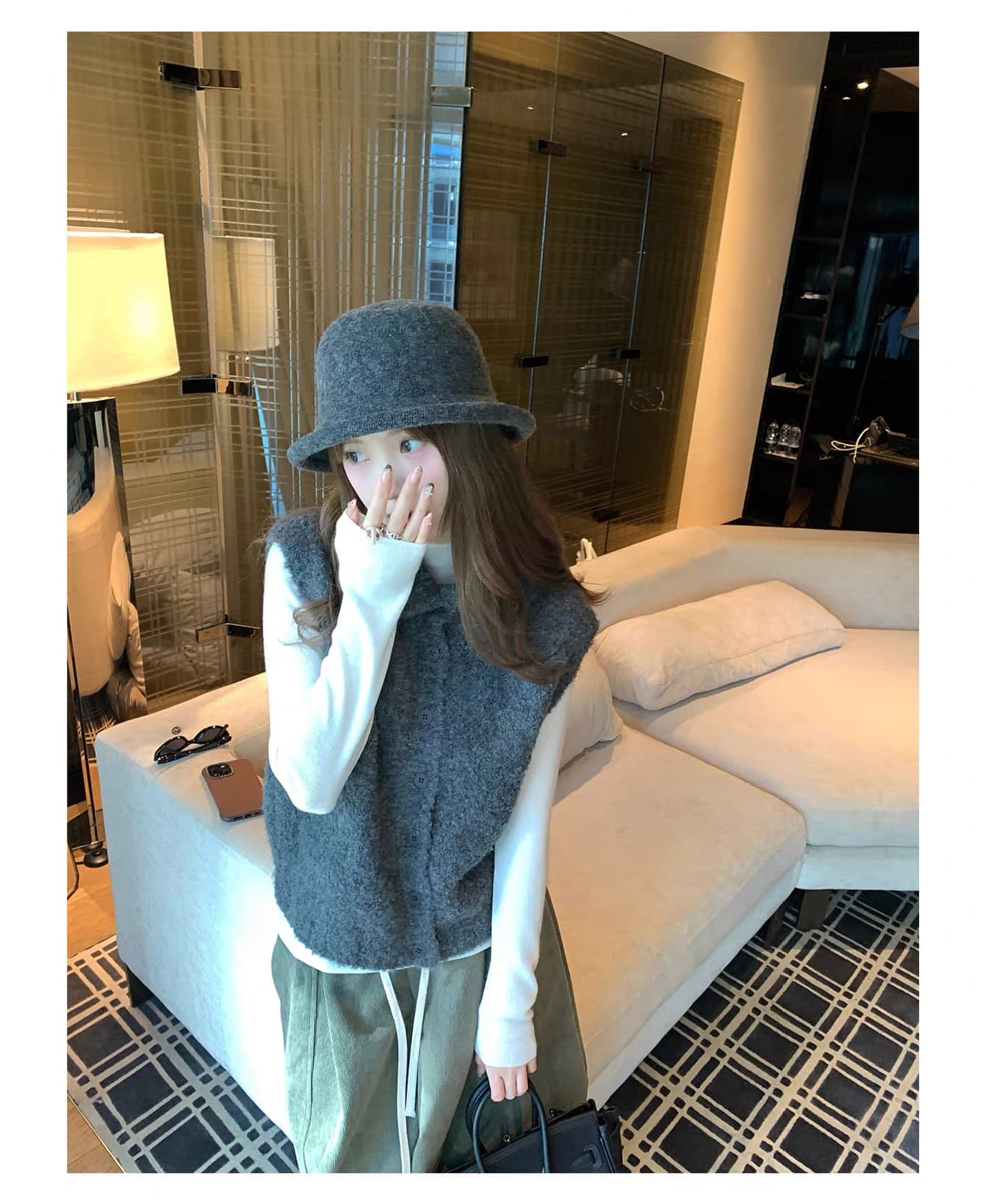 오트밀 우유 버블 터틀넥 양모 니트 조끼 여자 세련된 외국 가스 스택 착용 외부 가져 가라. 조끼 상세 이미지 56