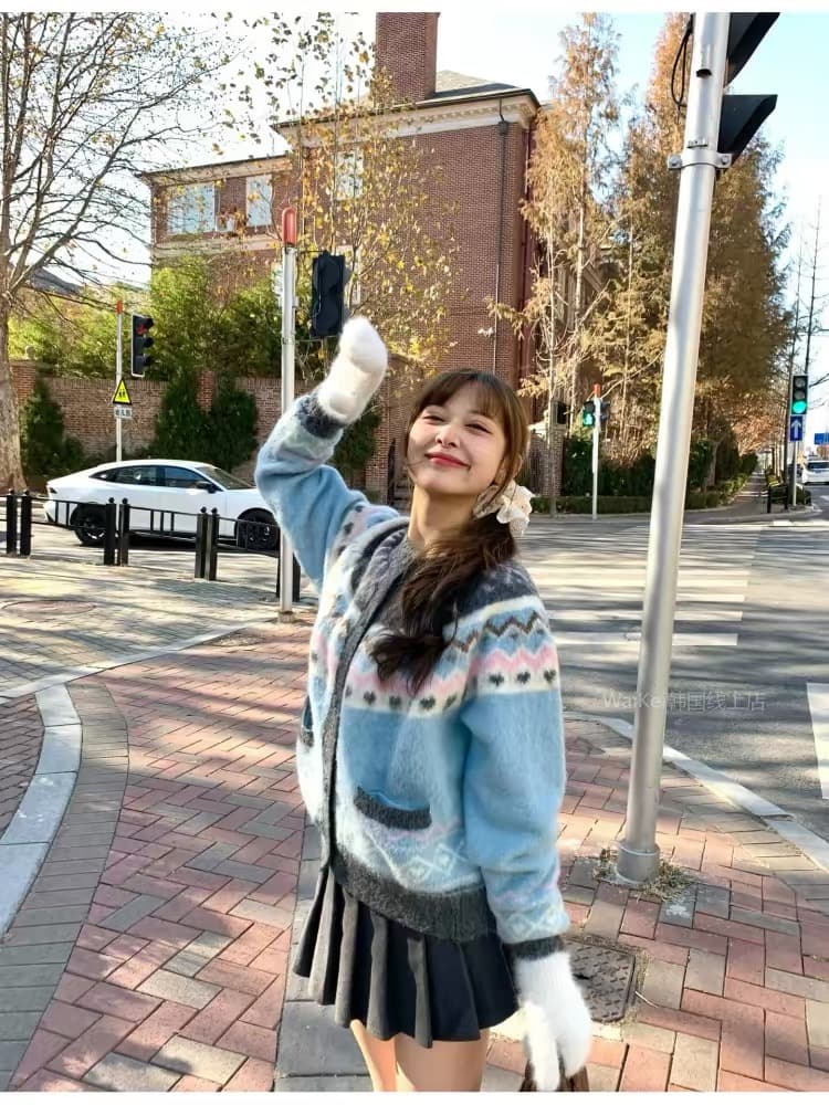 가을 공정한 섬 너구리 플러시 스웨터 오픈 가디건 여성 가을 캐주얼 고급 센스 느긋한 바람 니트 재킷 작은 키 상세 이미지 3