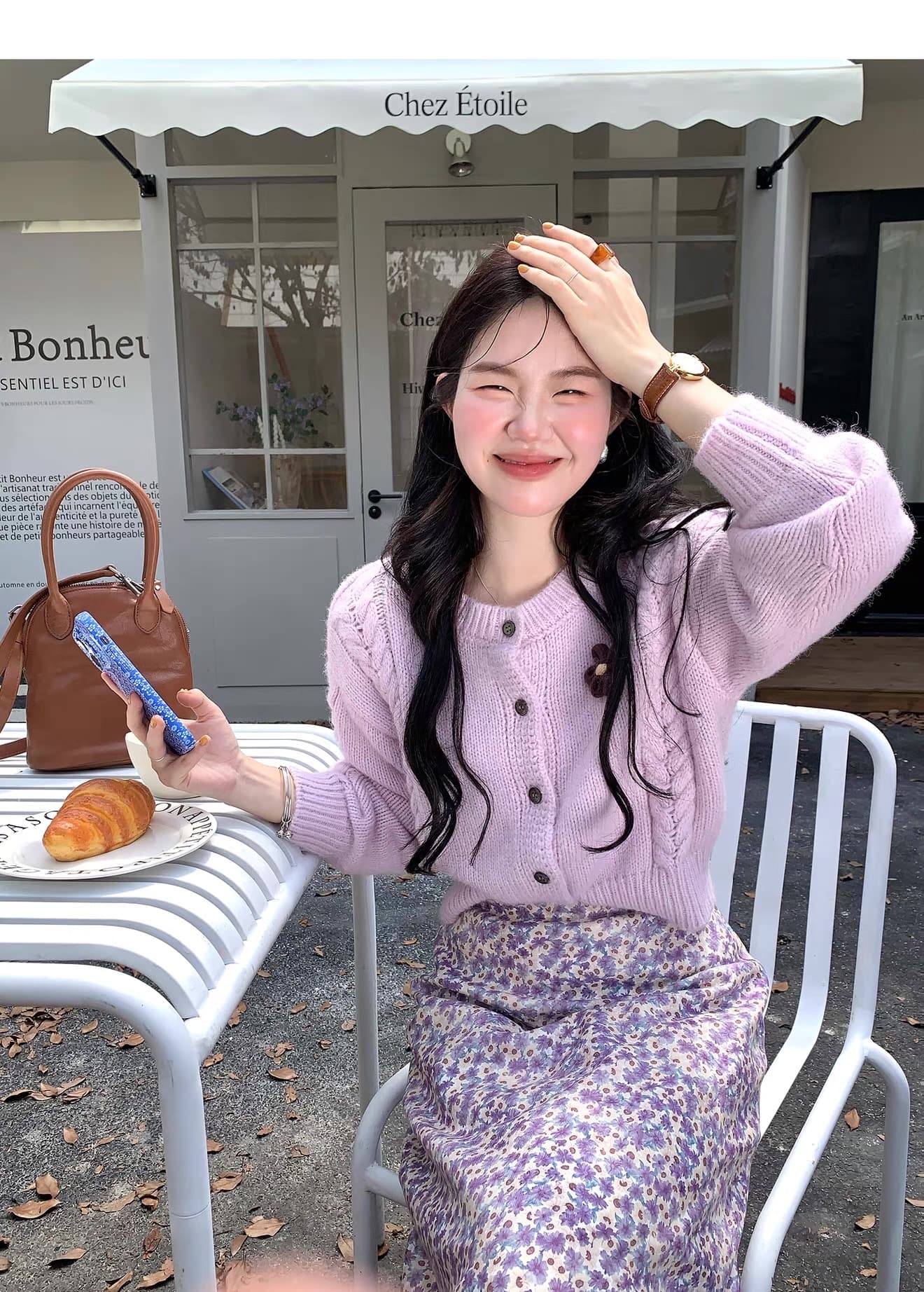 2026 새로운 향기로운 芋 보라색 작은 키 스웨터 오픈 가디건 여성 겨울 두꺼운 루즈핏 다용도 슬림해 보이는 니트 재킷 이미지 2