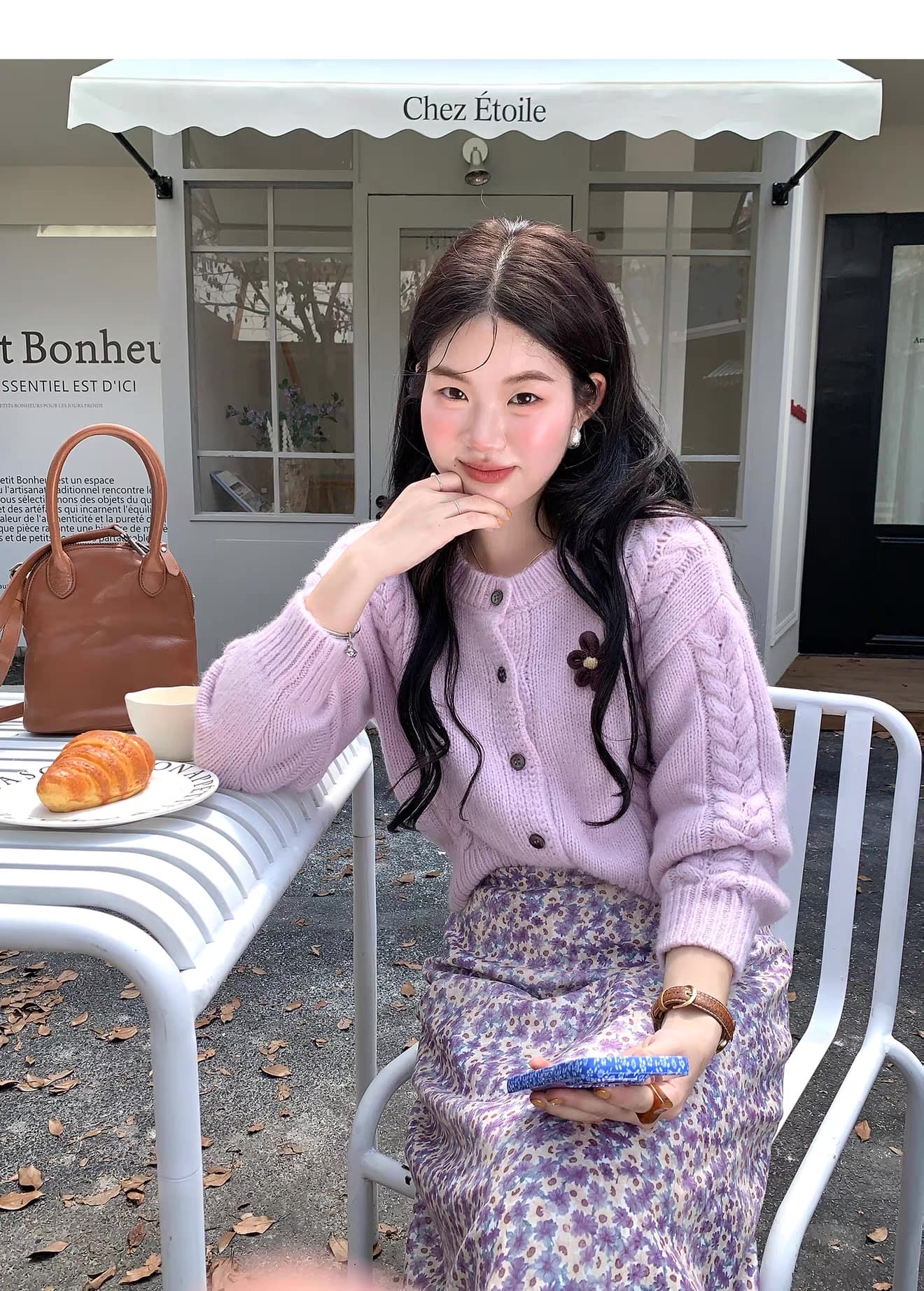 2026 새로운 향기로운 芋 보라색 작은 키 스웨터 오픈 가디건 여성 겨울 두꺼운 루즈핏 다용도 슬림해 보이는 니트 재킷 상세 이미지 2