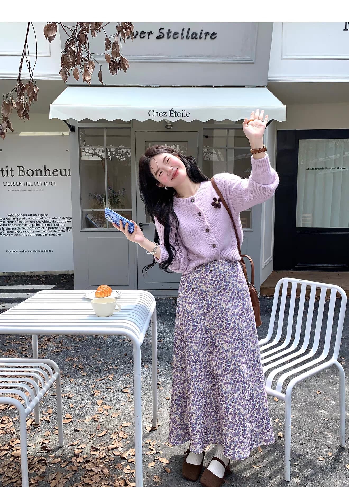 2026 새로운 향기로운 芋 보라색 작은 키 스웨터 오픈 가디건 여성 겨울 두꺼운 루즈핏 다용도 슬림해 보이는 니트 재킷 상세 이미지 6