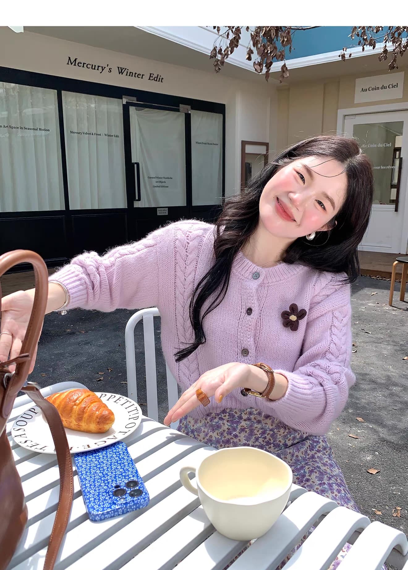 2026 새로운 향기로운 芋 보라색 작은 키 스웨터 오픈 가디건 여성 겨울 두꺼운 루즈핏 다용도 슬림해 보이는 니트 재킷 상세 이미지 10