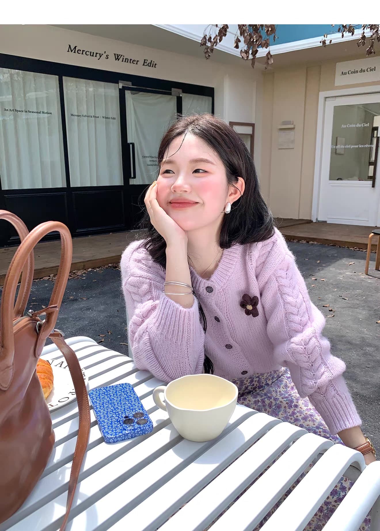2026 새로운 향기로운 芋 보라색 작은 키 스웨터 오픈 가디건 여성 겨울 두꺼운 루즈핏 다용도 슬림해 보이는 니트 재킷 상세 이미지 11
