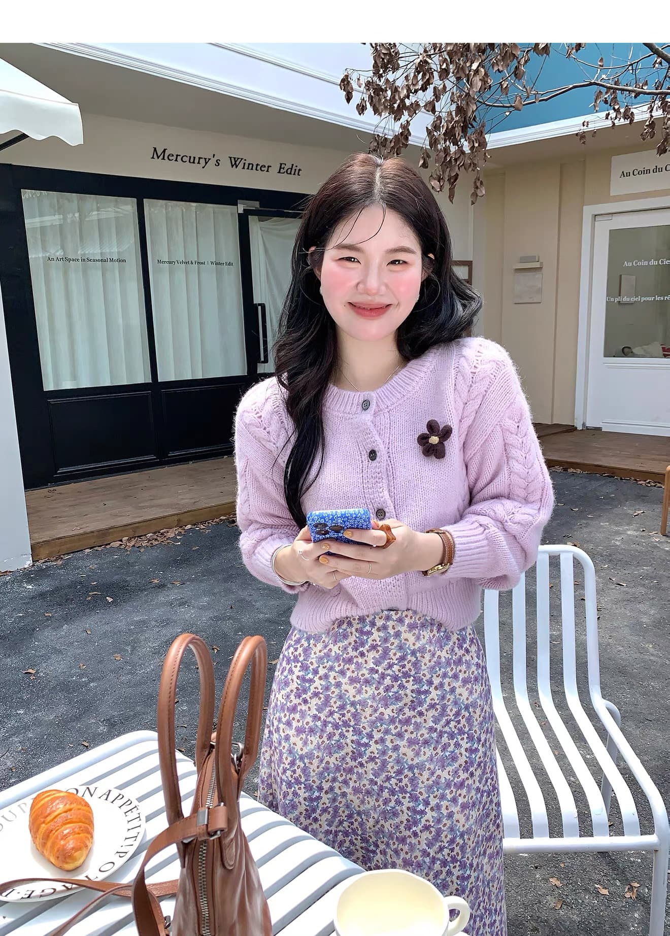 2026 새로운 향기로운 芋 보라색 작은 키 스웨터 오픈 가디건 여성 겨울 두꺼운 루즈핏 다용도 슬림해 보이는 니트 재킷 상세 이미지 13