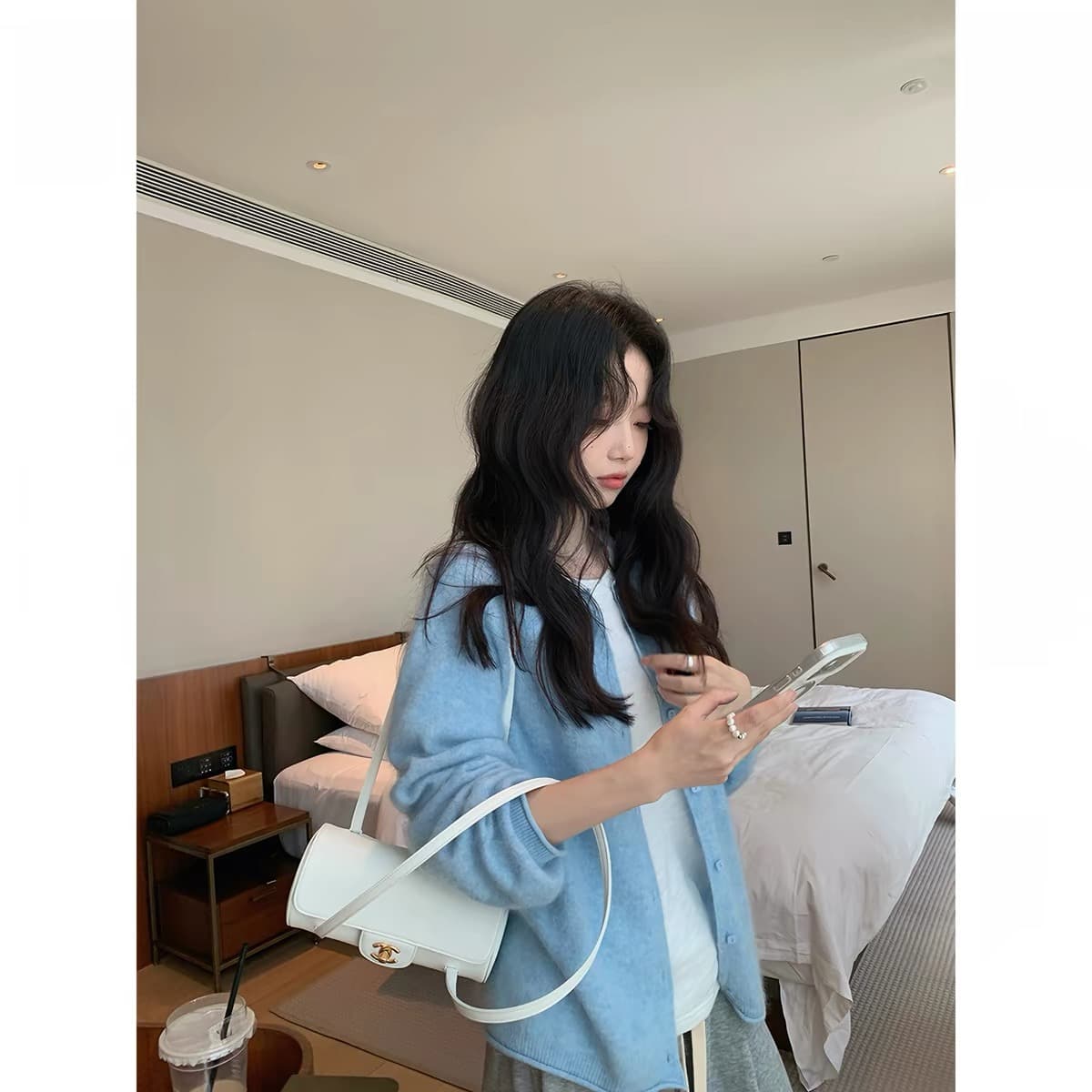 2026 새로운 양모 벌룬 소매 니트 오픈 가디건 여성 라운드 넥 볼륨 측면에 의류 상세 이미지 2