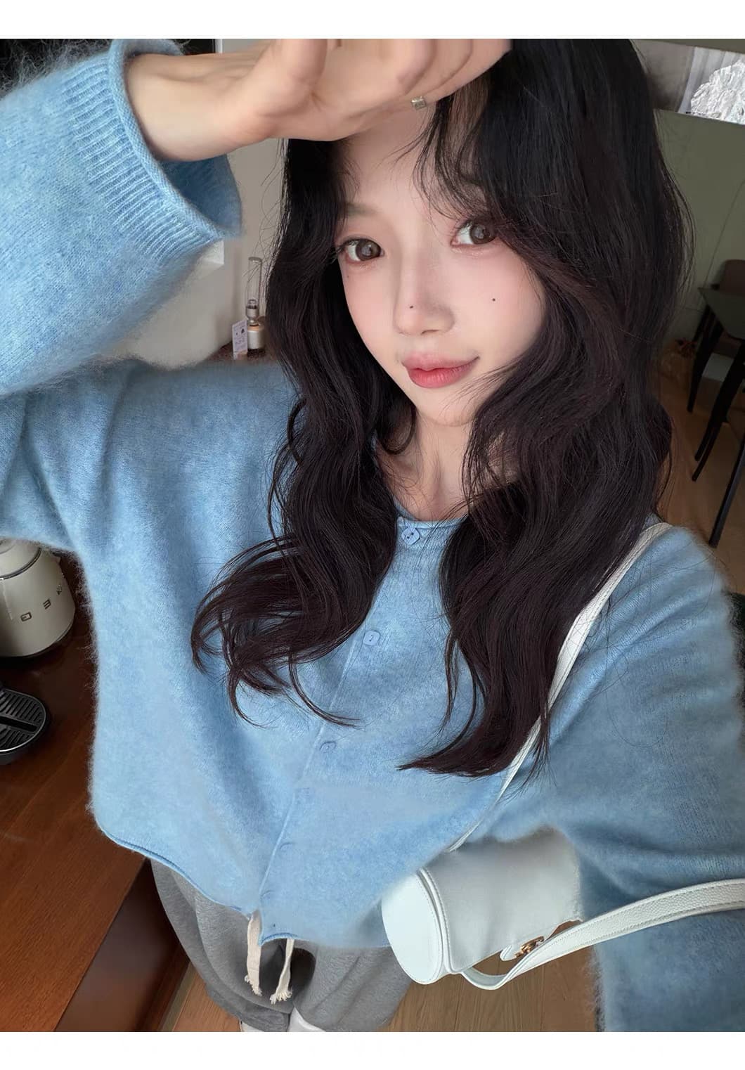2026 새로운 양모 벌룬 소매 니트 오픈 가디건 여성 라운드 넥 볼륨 측면에 의류 상세 이미지 7