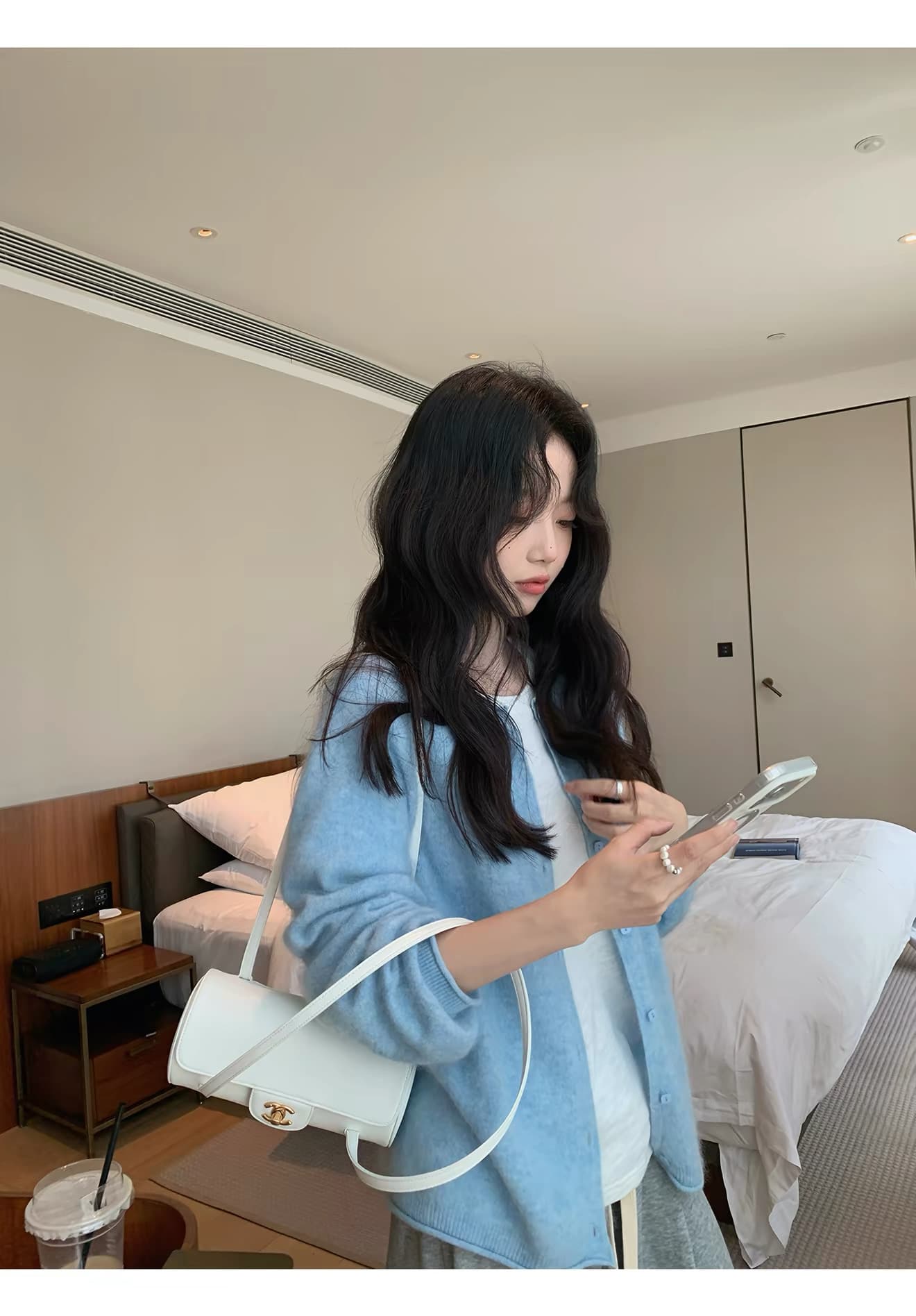 2026 새로운 양모 벌룬 소매 니트 오픈 가디건 여성 라운드 넥 볼륨 측면에 의류 상세 이미지 15