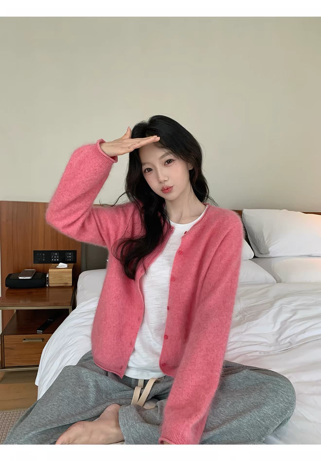 2026 새로운 양모 벌룬 소매 니트 오픈 가디건 여성 라운드 넥 볼륨 측면에 의류 상세 이미지 19