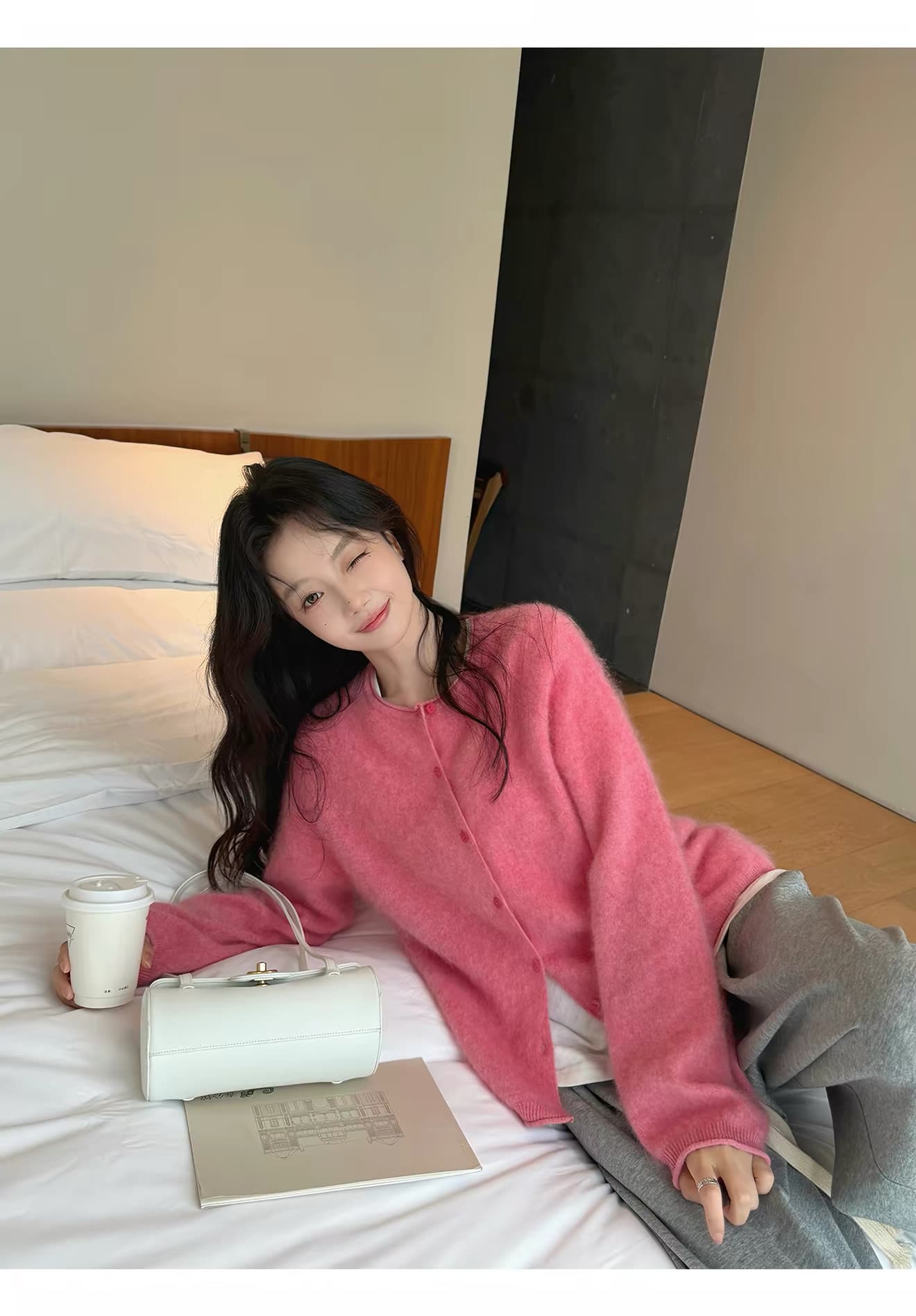 2026 새로운 양모 벌룬 소매 니트 오픈 가디건 여성 라운드 넥 볼륨 측면에 의류 상세 이미지 20
