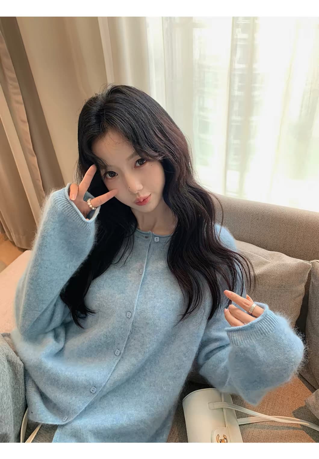 2026 새로운 양모 벌룬 소매 니트 오픈 가디건 여성 라운드 넥 볼륨 측면에 의류 상세 이미지 21