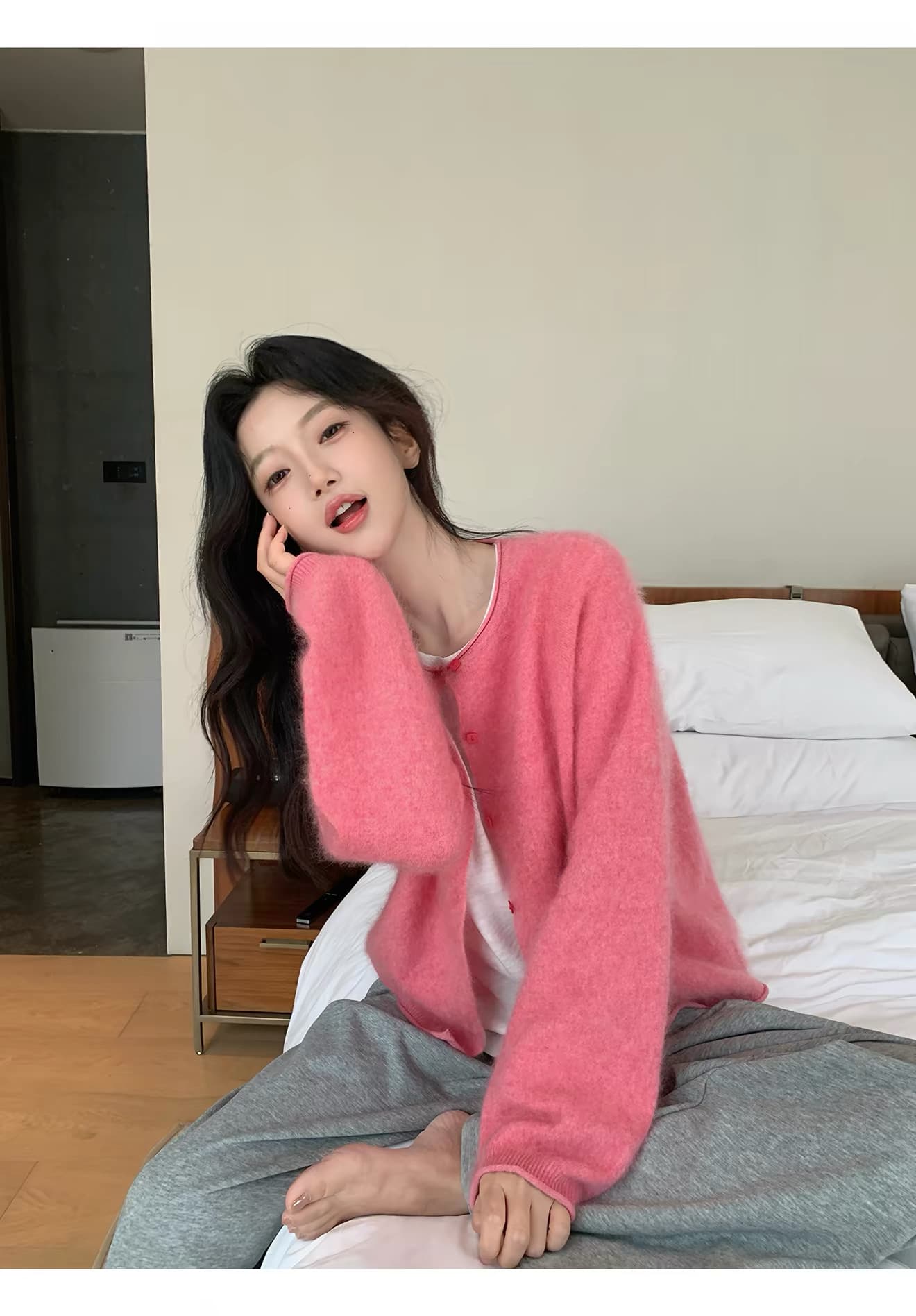 2026 새로운 양모 벌룬 소매 니트 오픈 가디건 여성 라운드 넥 볼륨 측면에 의류 상세 이미지 27
