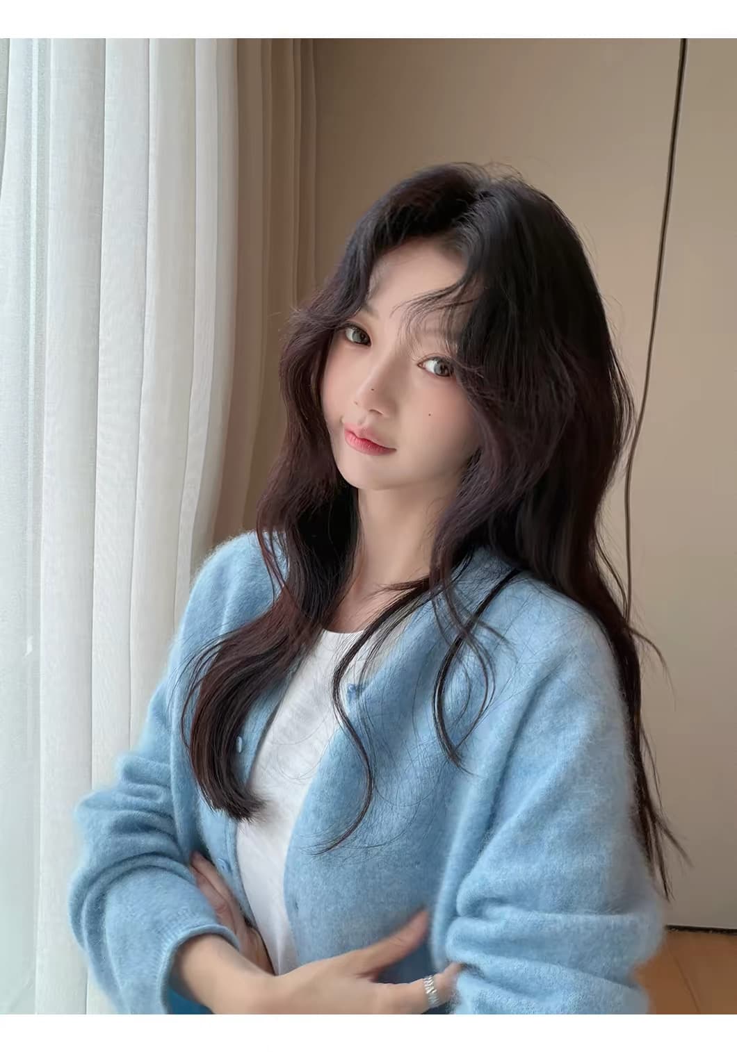2026 새로운 양모 벌룬 소매 니트 오픈 가디건 여성 라운드 넥 볼륨 측면에 의류 상세 이미지 28