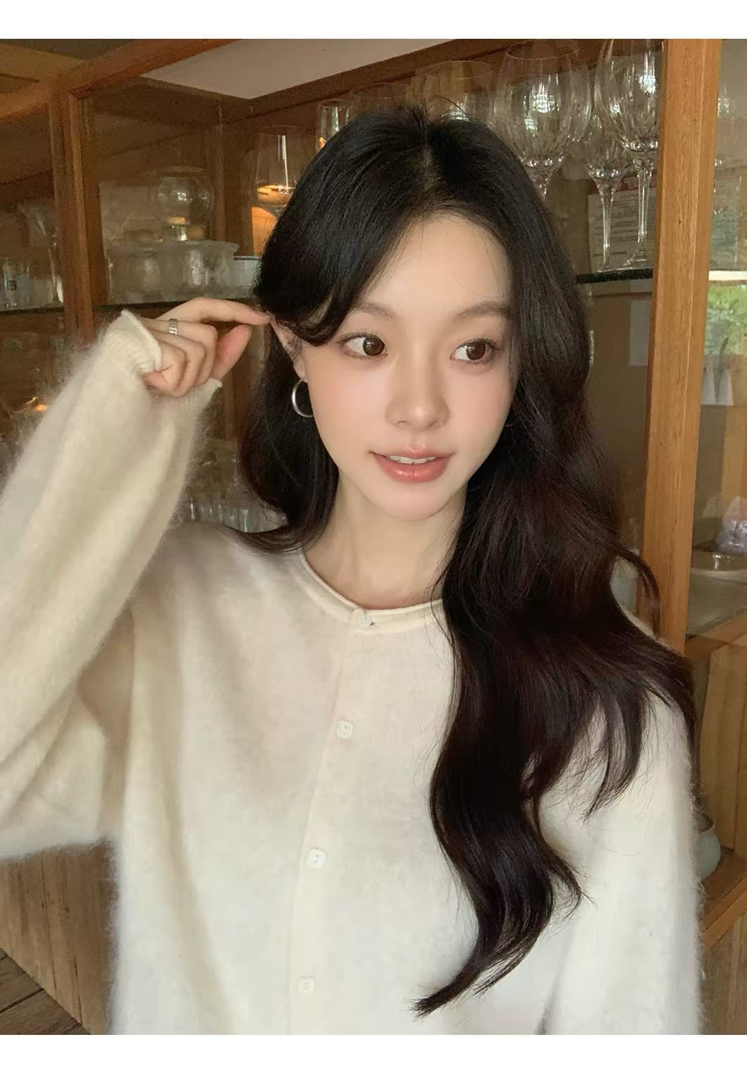 2026 새로운 양모 벌룬 소매 니트 오픈 가디건 여성 라운드 넥 볼륨 측면에 의류 상세 이미지 31