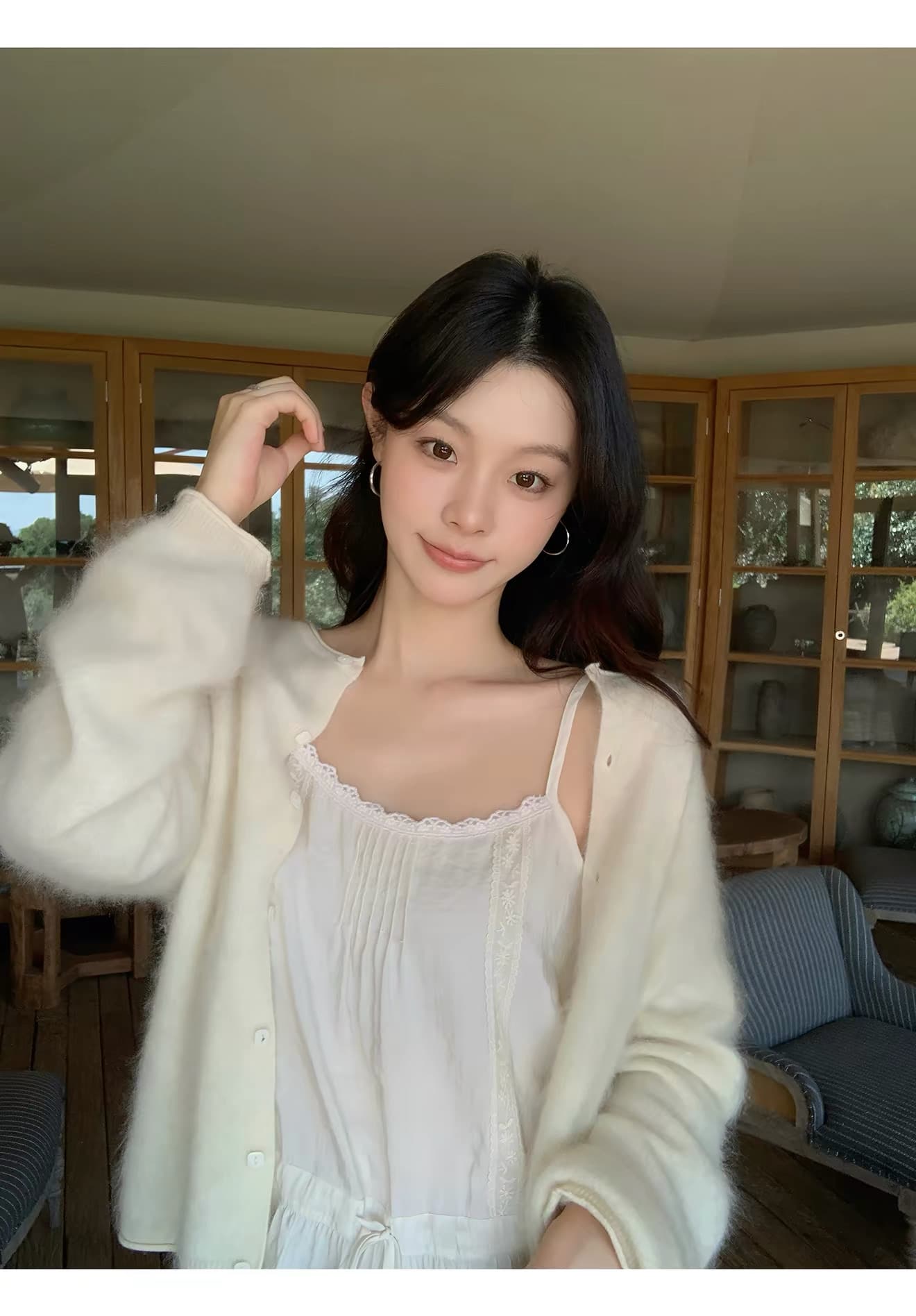 2026 새로운 양모 벌룬 소매 니트 오픈 가디건 여성 라운드 넥 볼륨 측면에 의류 상세 이미지 32