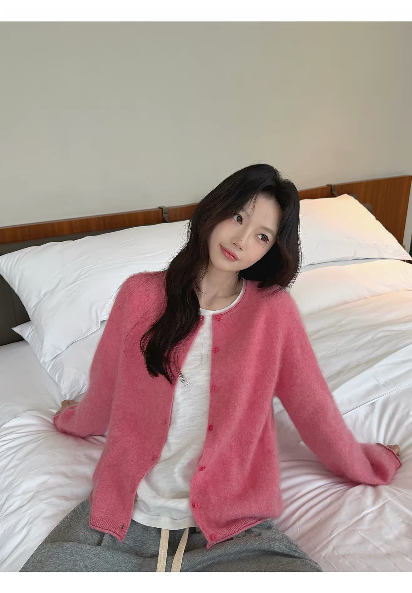 2026 새로운 양모 벌룬 소매 니트 오픈 가디건 여성 라운드 넥 볼륨 측면에 의류 상세 이미지 36
